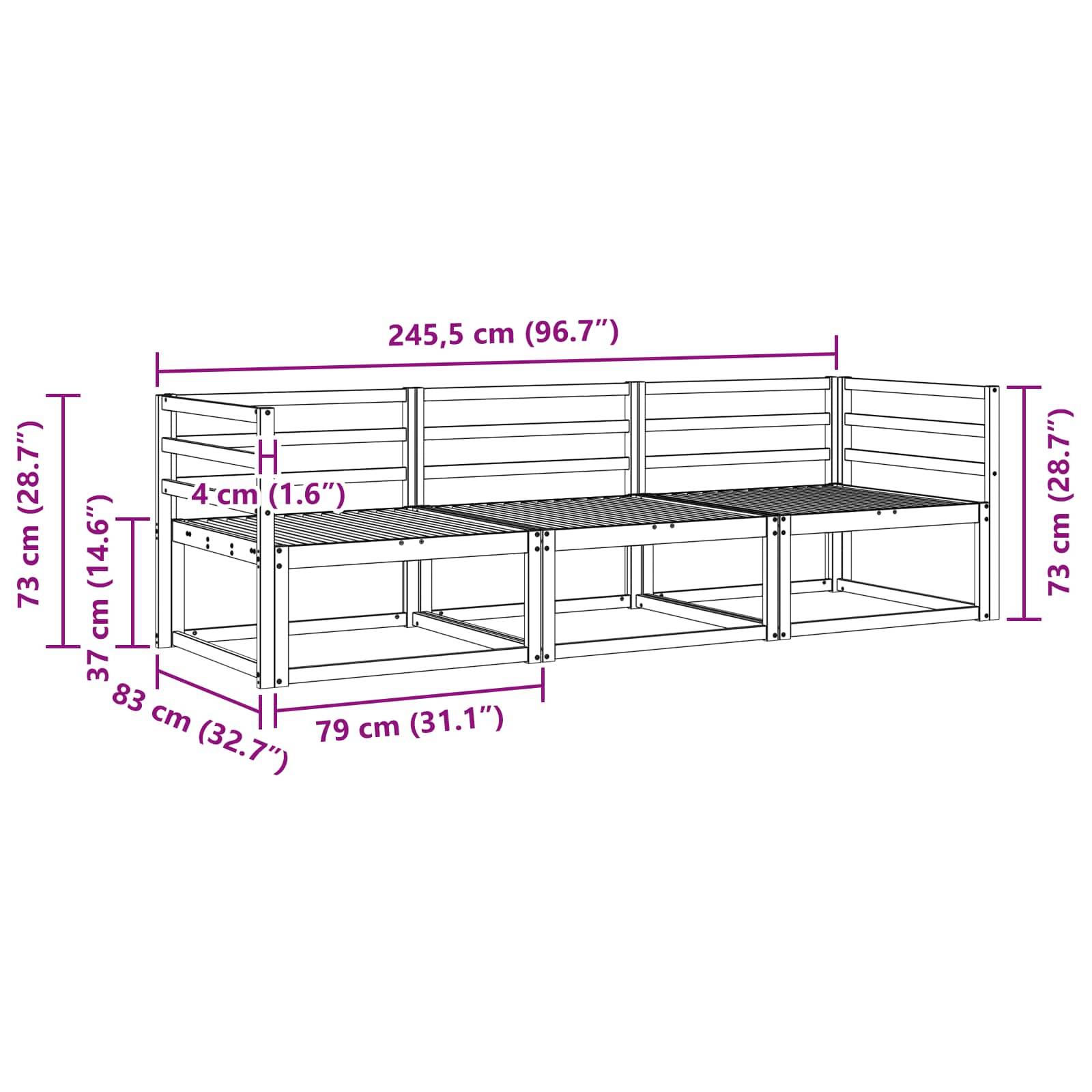 vidaXL Outdoor-Sofagarnitur 3 pcs Natur Massivholz Akazie