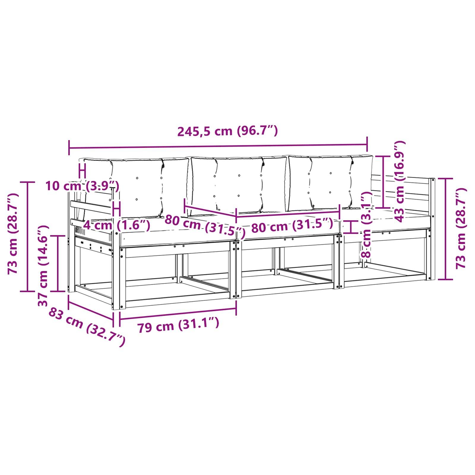 vidaXL Outdoor-Sofagarnitur mit Kissen 3 pcs Natur und Beige