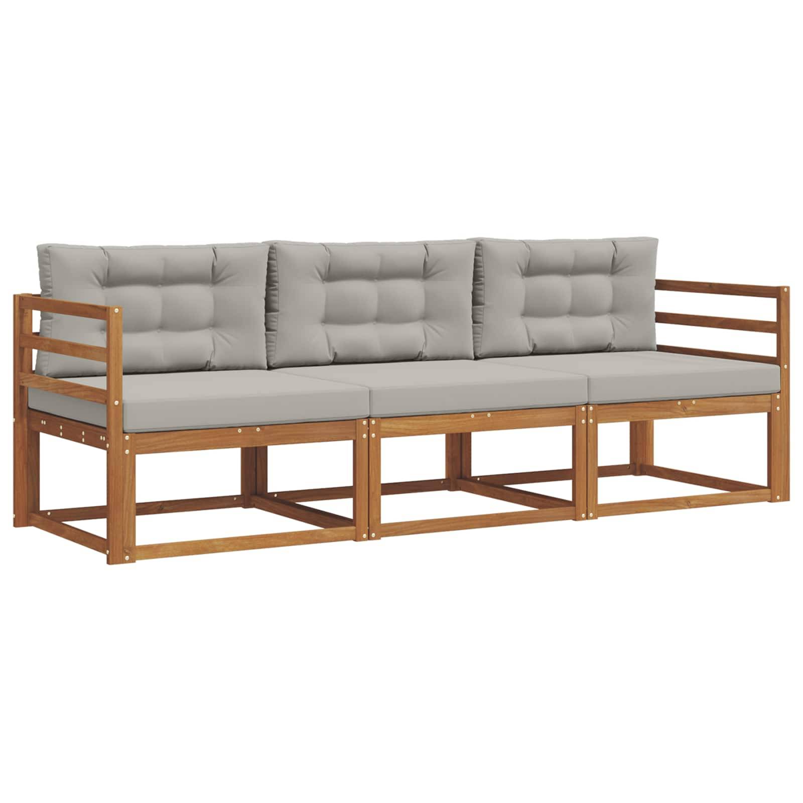 vidaXL Outdoor-Sofagarnitur mit Kissen 3 pcs Natürlich und Hellgrau