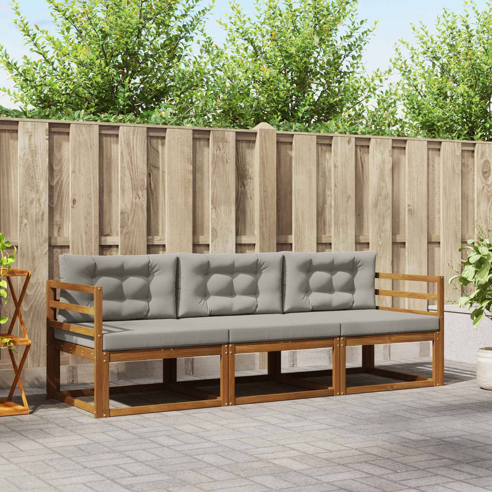 vidaXL Outdoor-Sofagarnitur mit Kissen 3 pcs Natürlich und Hellgrau