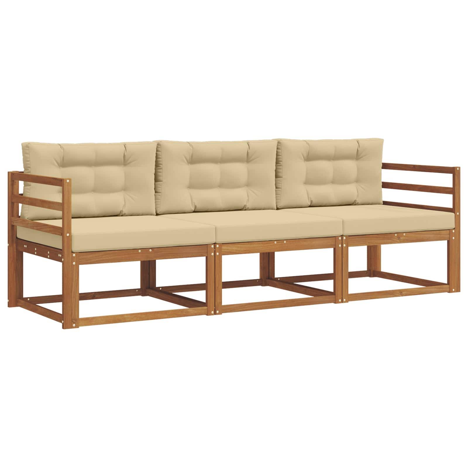 vidaXL Outdoor-Sofagarnitur mit Kissen 3 pcs Natur und Beige