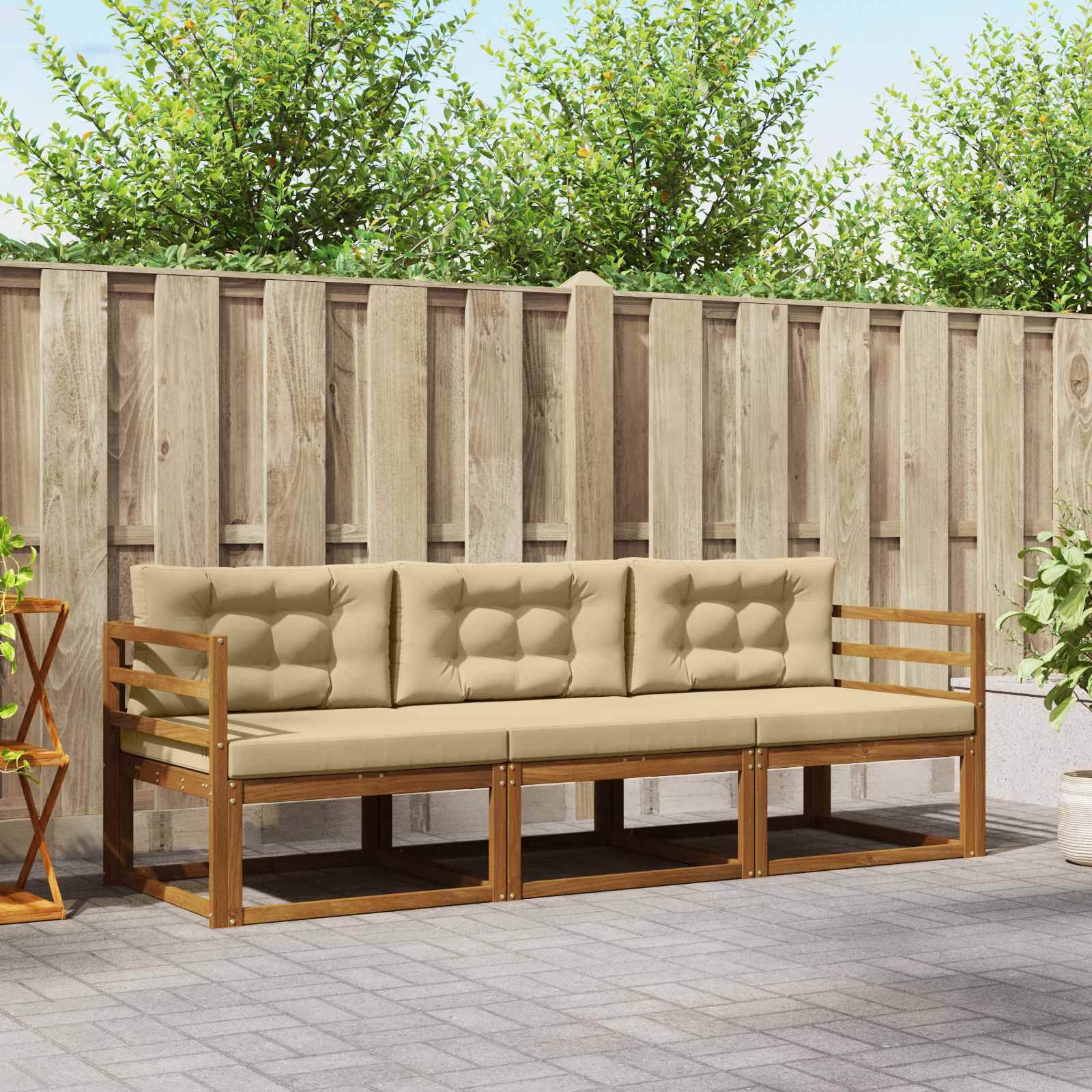 vidaXL Outdoor-Sofagarnitur mit Kissen 3 pcs Natur und Beige