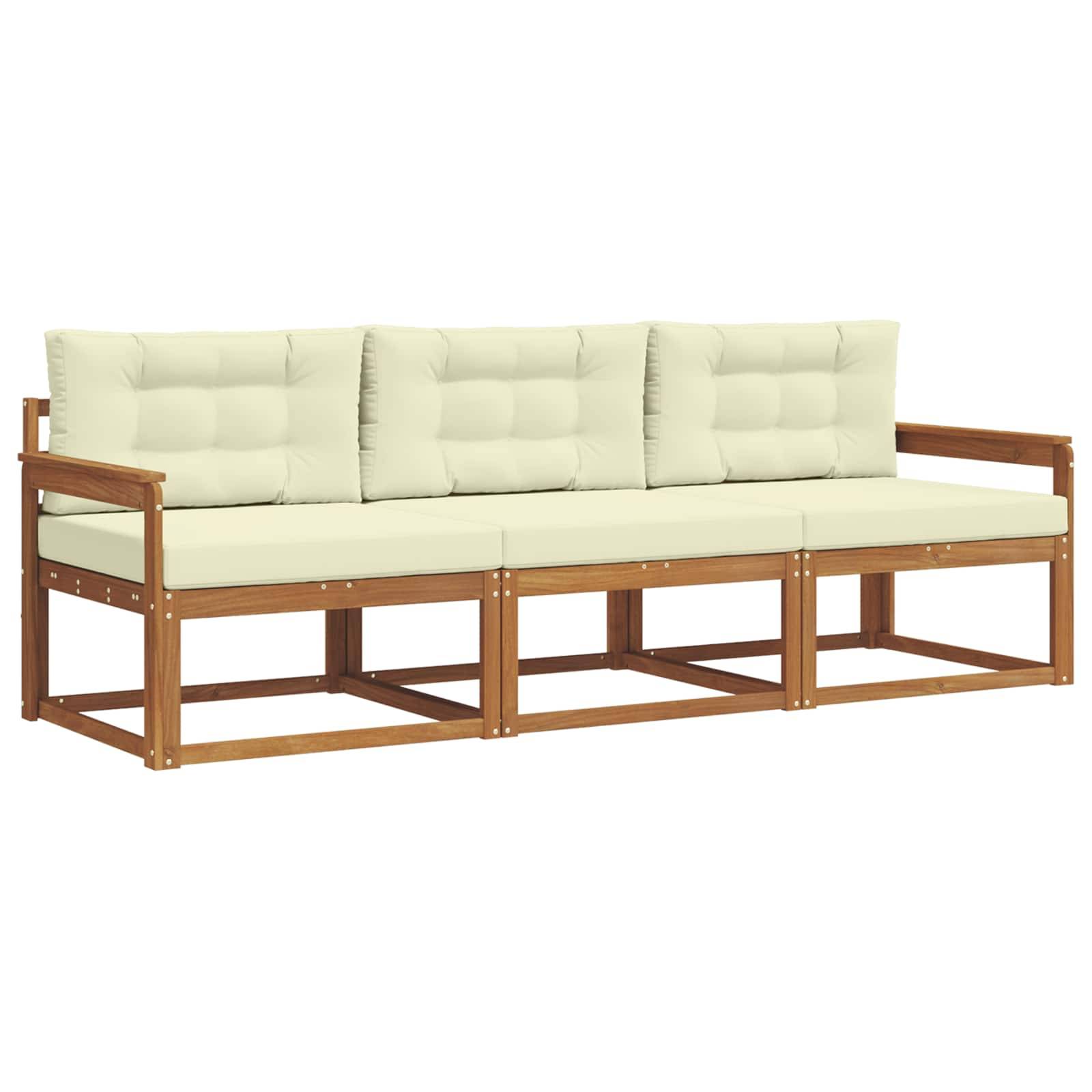 vidaXL Outdoor-Sofagarnitur mit Kissen 3 pcs Natur und Creme