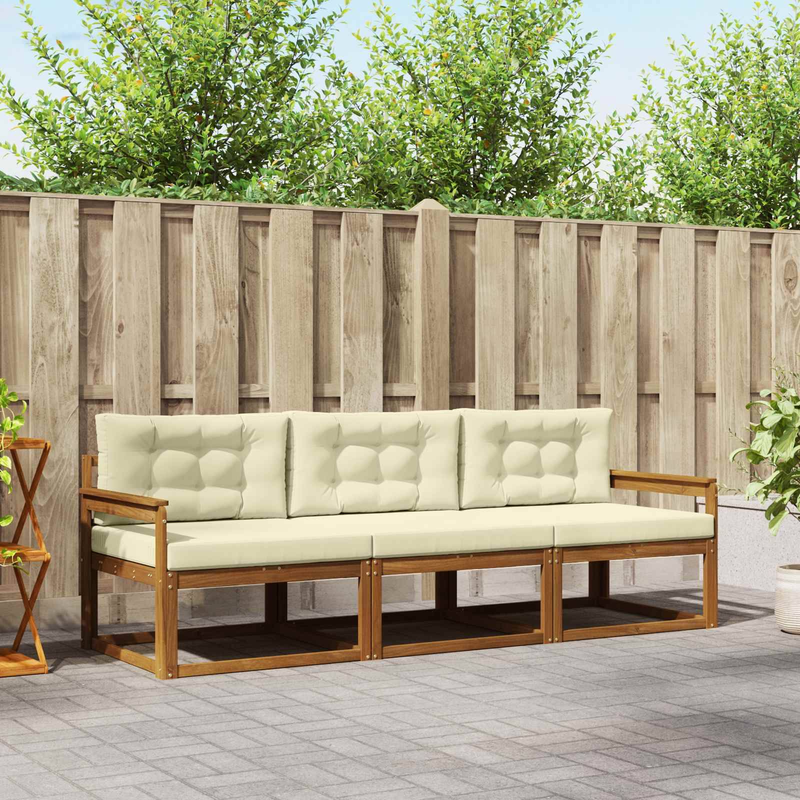 vidaXL Outdoor-Sofagarnitur mit Kissen 3 pcs Natur und Creme