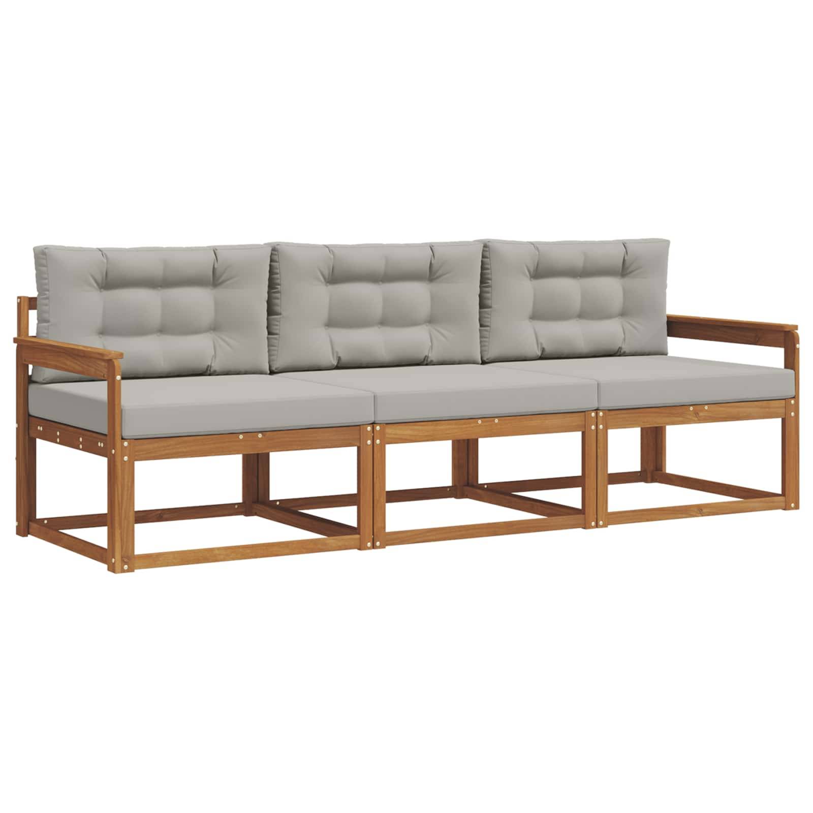 vidaXL Outdoor-Sofagarnitur mit Kissen 3 pcs Natürlich und Hellgrau
