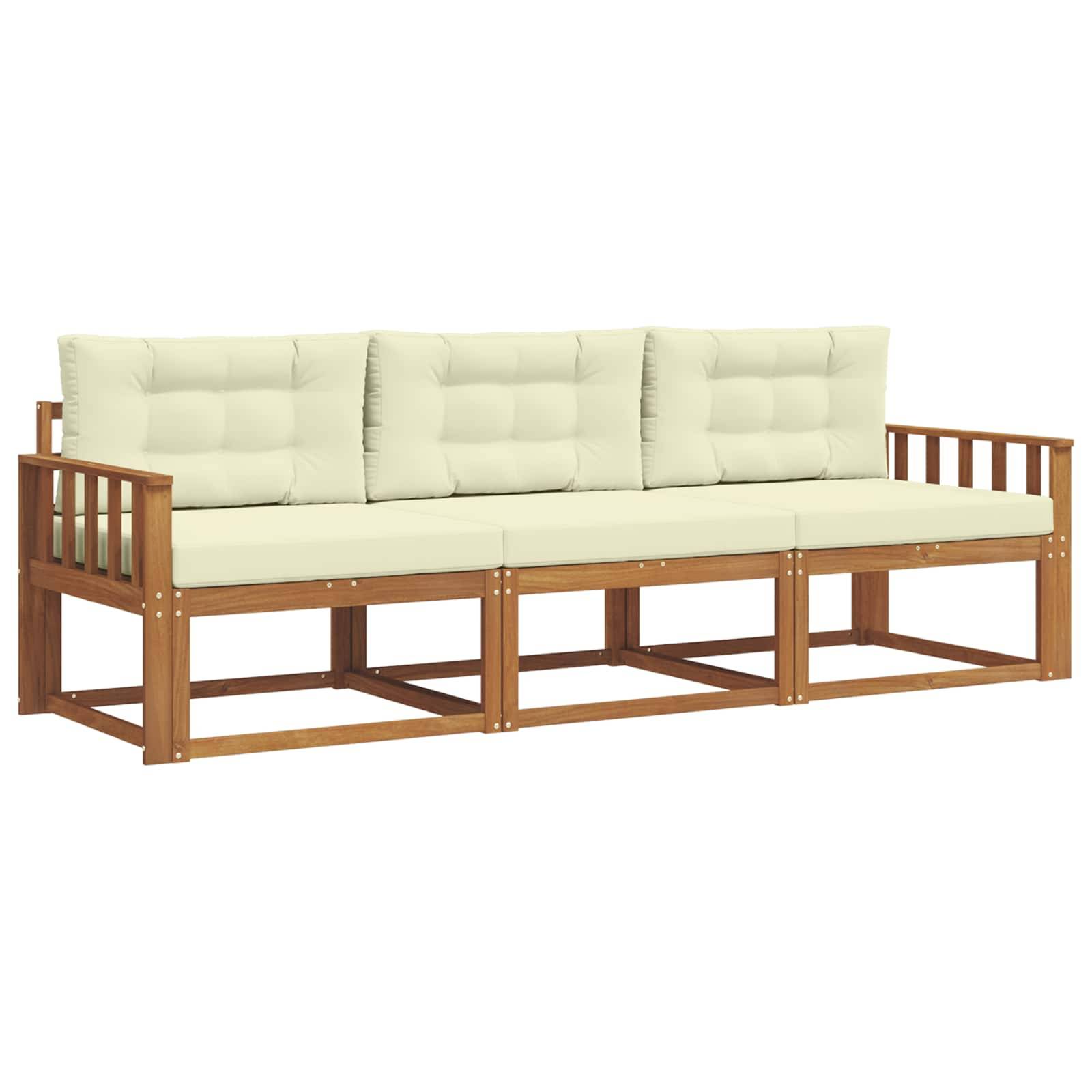 vidaXL Outdoor-Sofagarnitur mit Kissen 3 pcs Natur und Creme