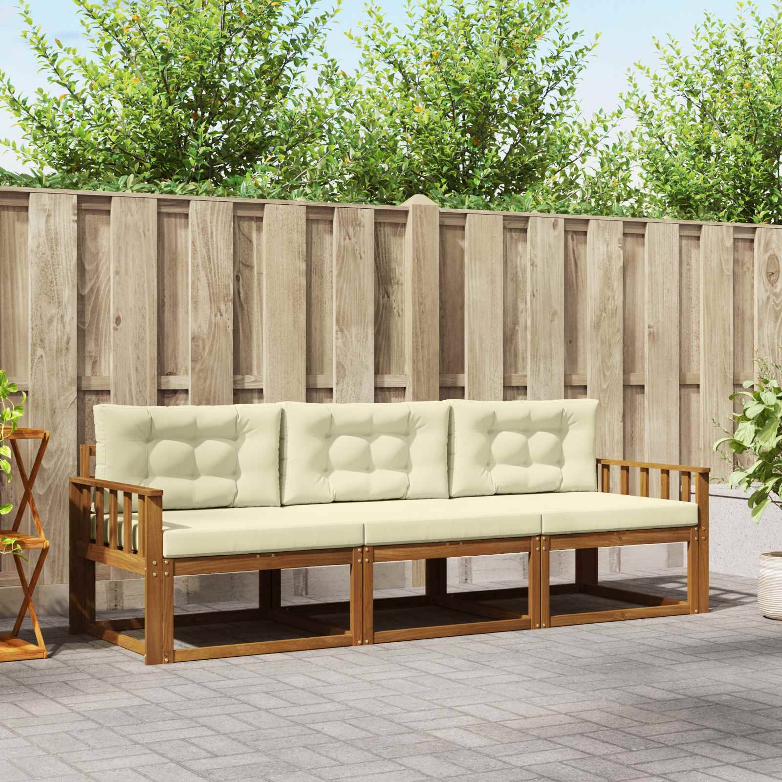 vidaXL Outdoor-Sofagarnitur mit Kissen 3 pcs Natur und Creme
