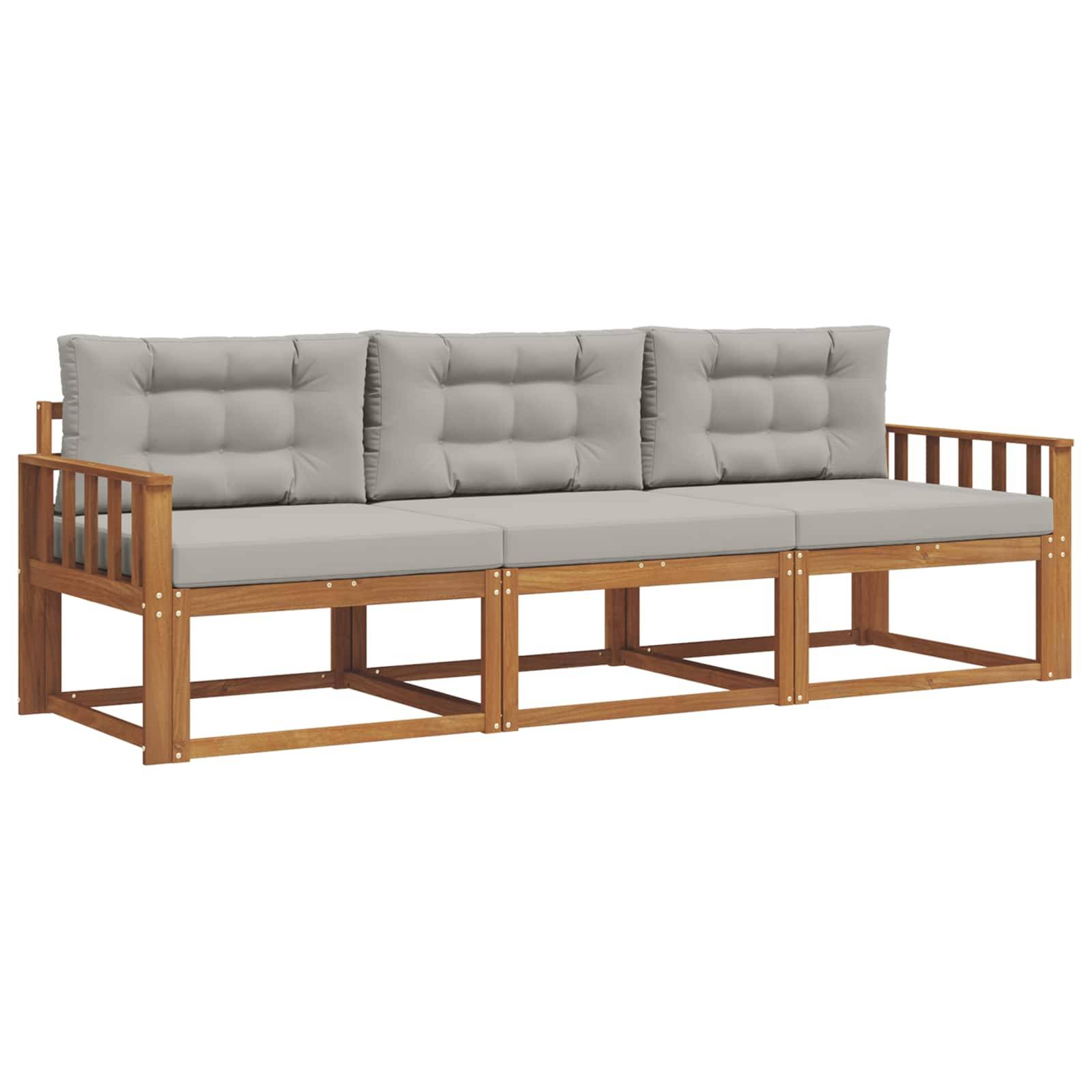 vidaXL Outdoor-Sofagarnitur mit Kissen 3 pcs Natürlich und Hellgrau