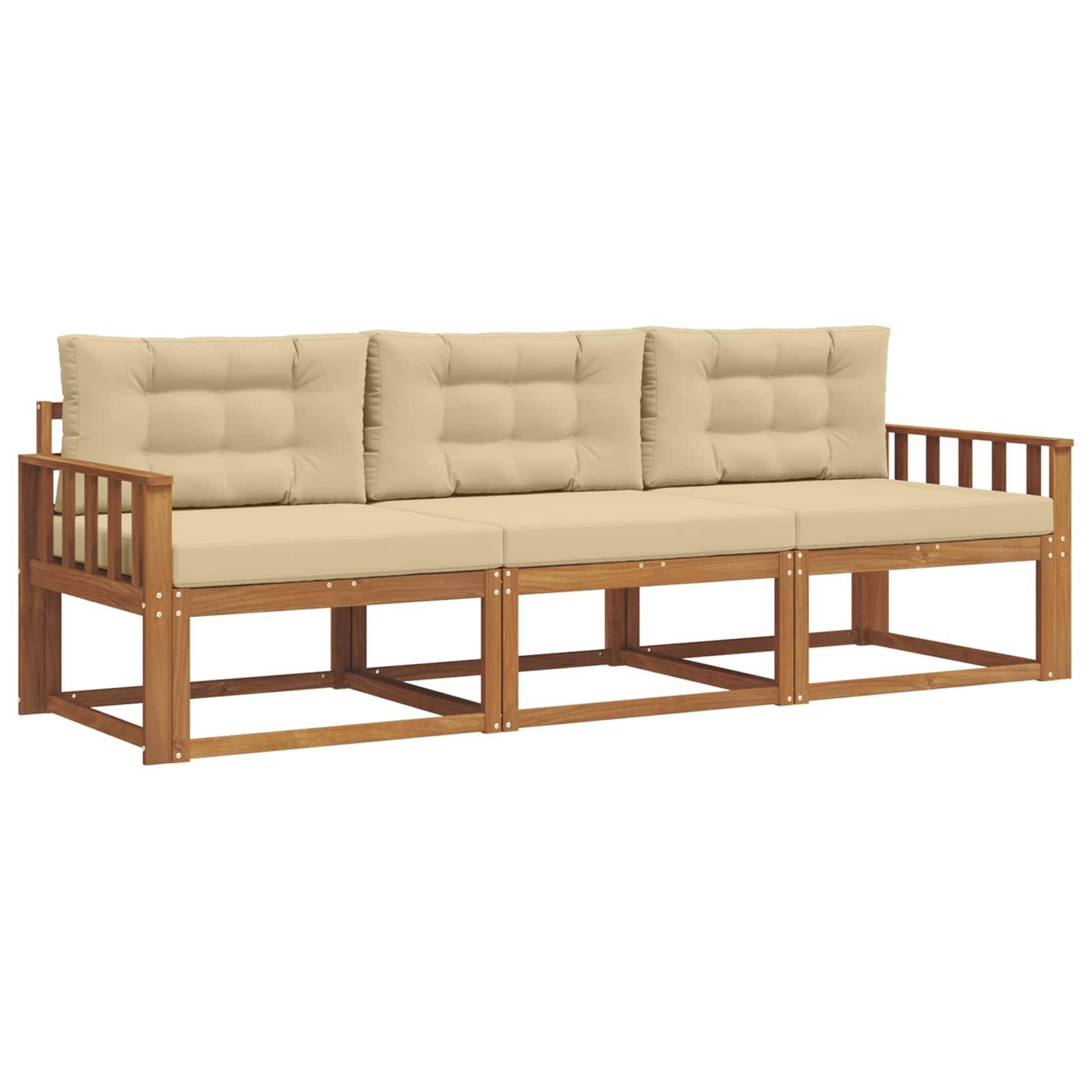 vidaXL Outdoor-Sofagarnitur mit Kissen 3 pcs Natur und Beige