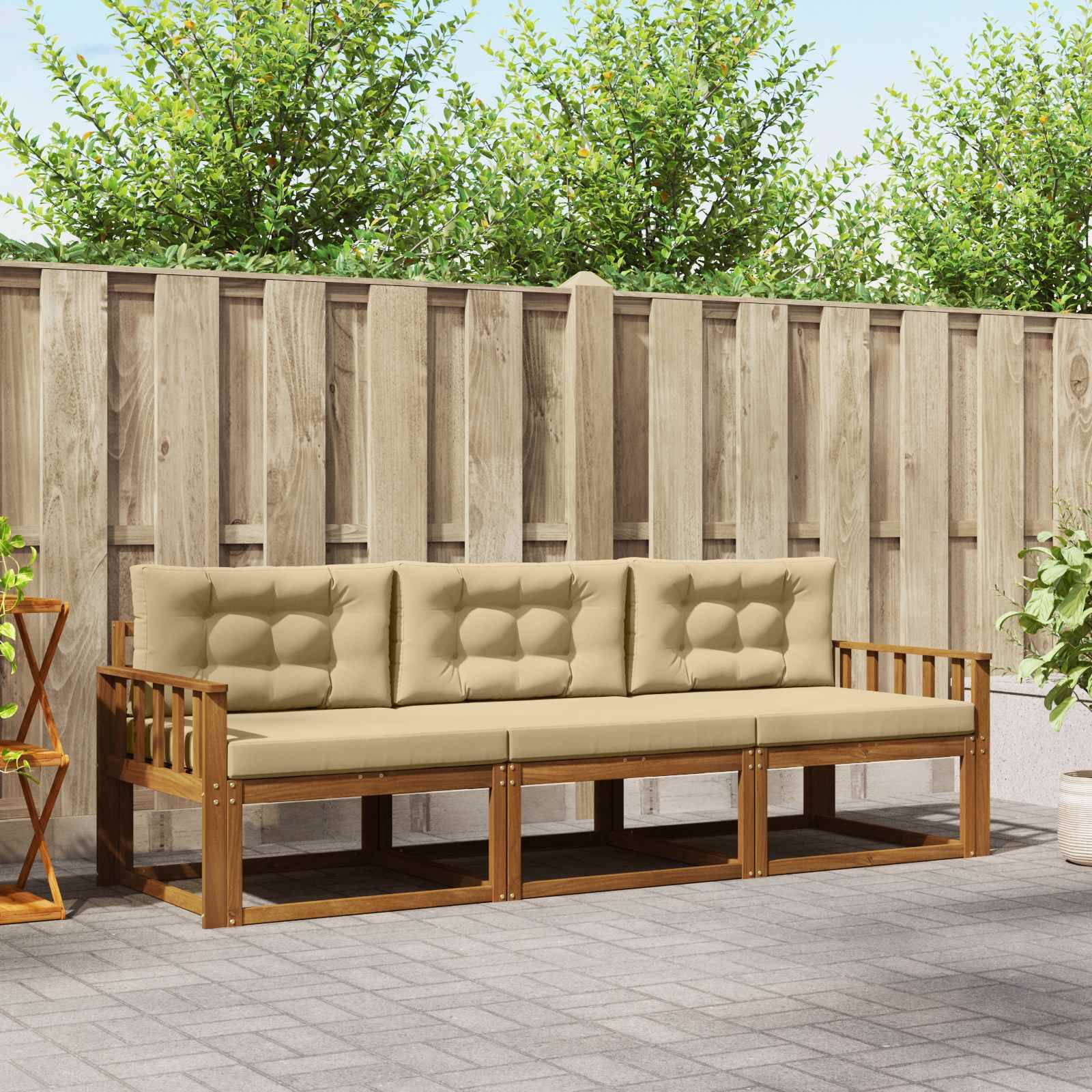 vidaXL Outdoor-Sofagarnitur mit Kissen 3 pcs Natur und Beige