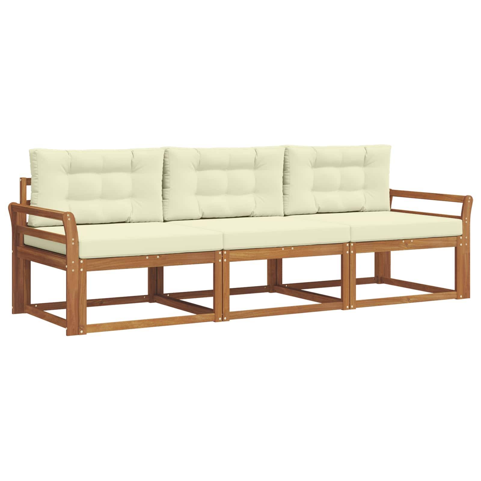 vidaXL Outdoor-Sofagarnitur mit Kissen 3 pcs Natur und Creme