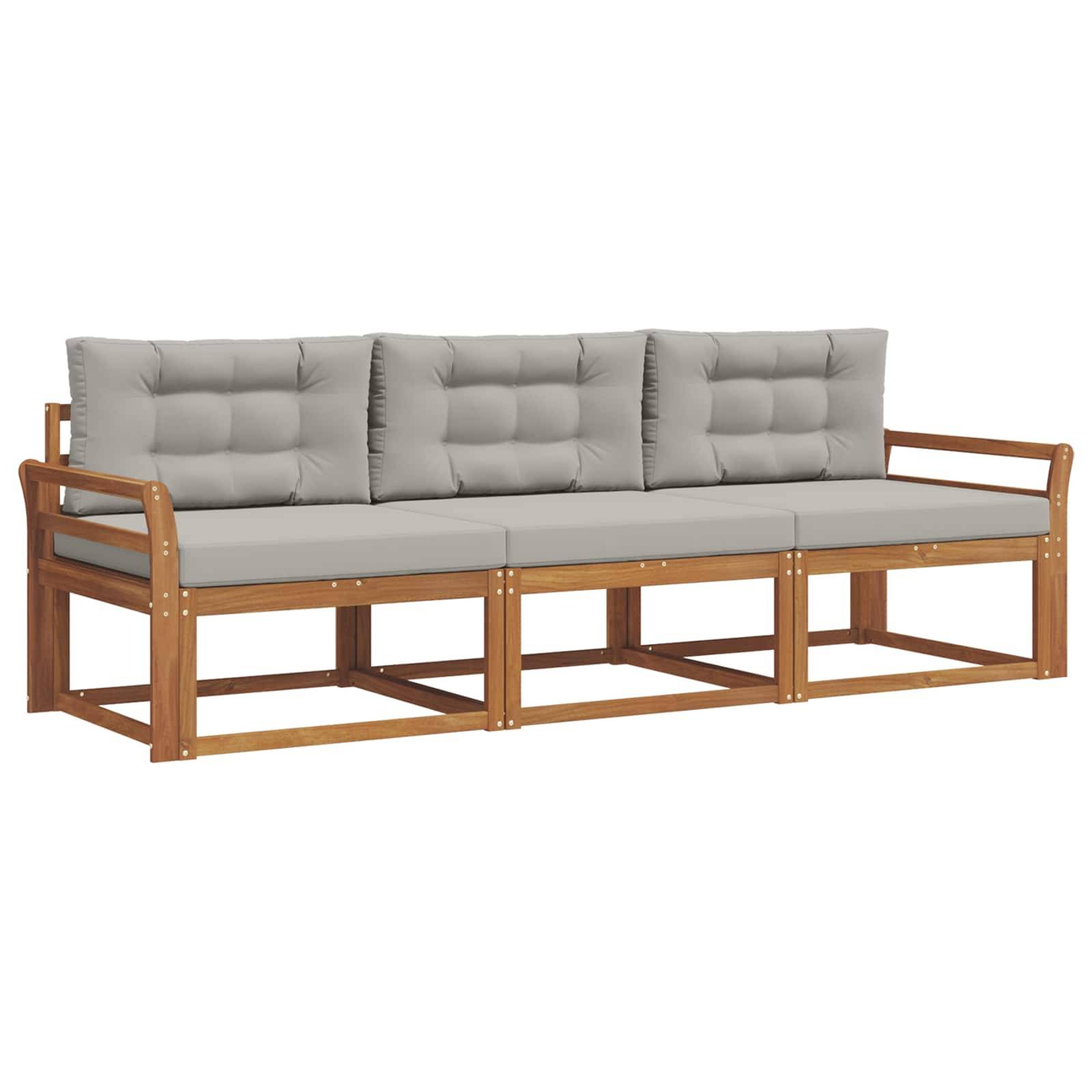 vidaXL Outdoor-Sofagarnitur mit Kissen 3 pcs Natürlich und Hellgrau