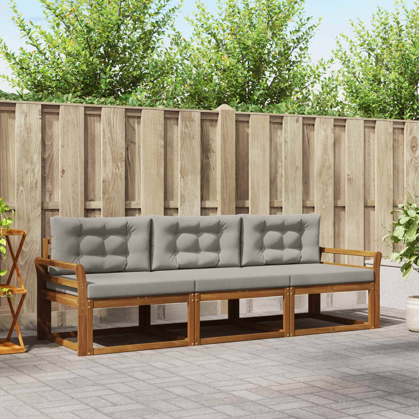 vidaXL Outdoor-Sofagarnitur mit Kissen 3 pcs Natürlich und Hellgrau