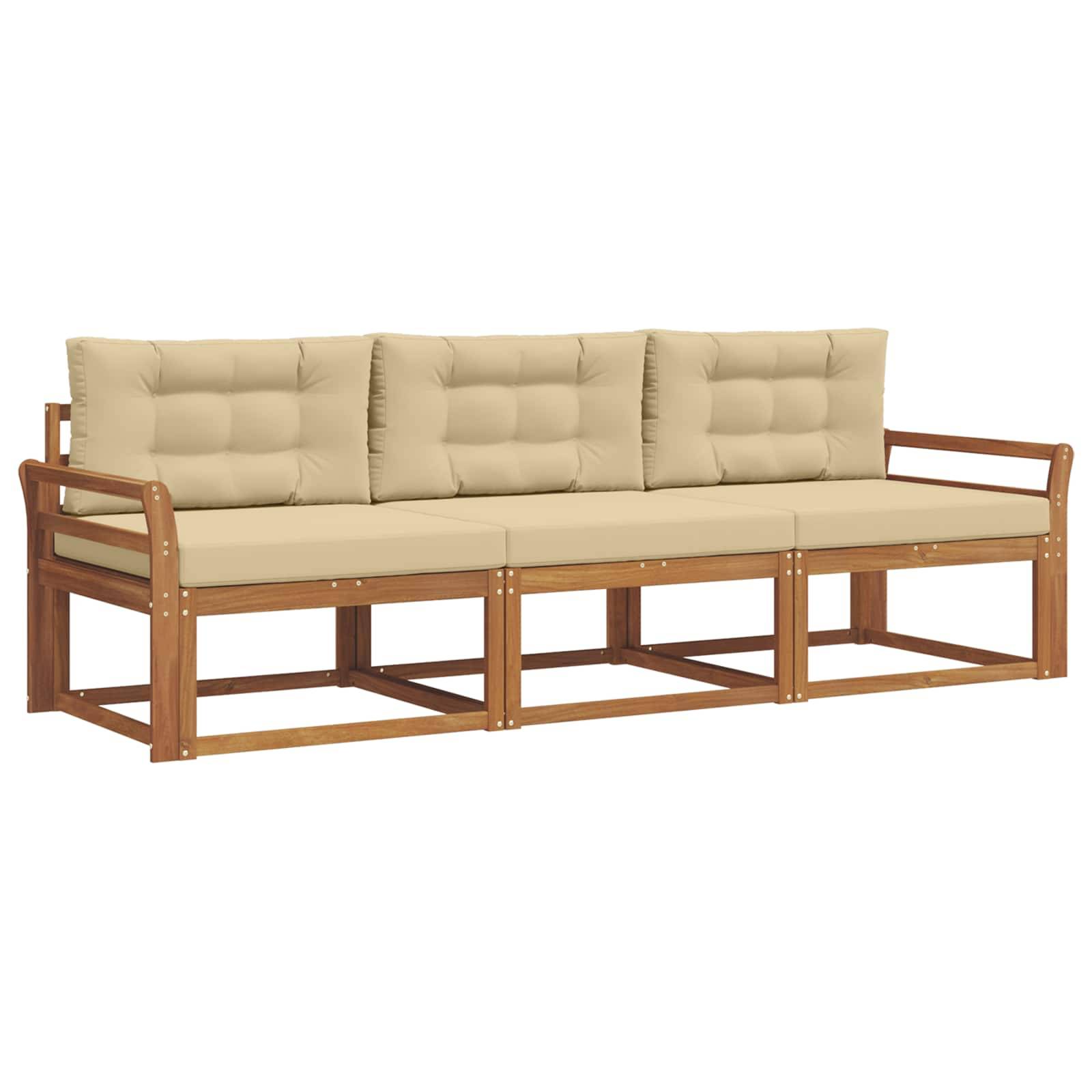 vidaXL Outdoor-Sofagarnitur mit Kissen 3 pcs Natur und Beige