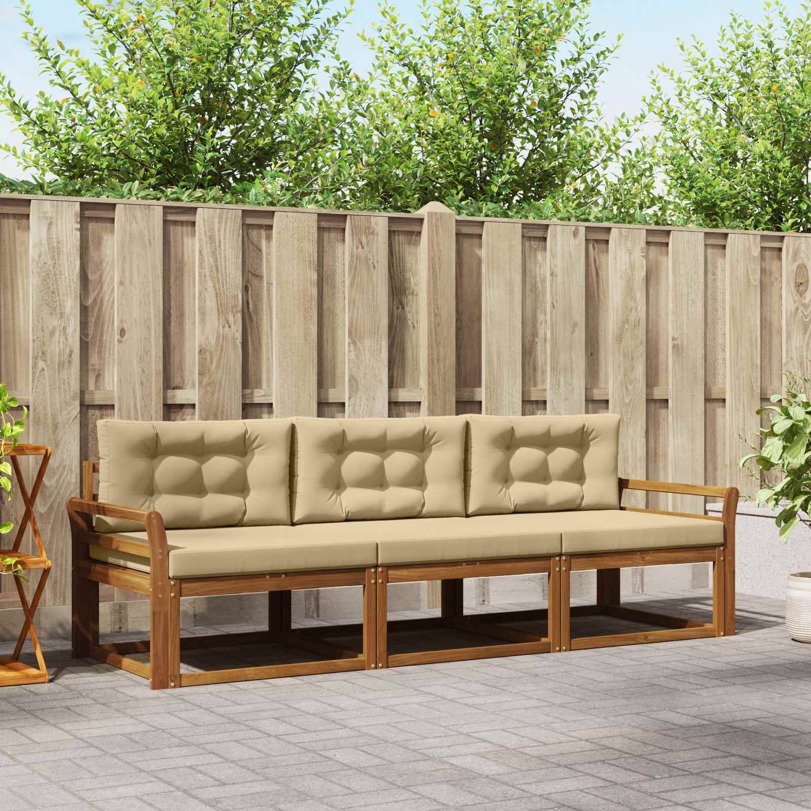 vidaXL Outdoor-Sofagarnitur mit Kissen 3 pcs Natur und Beige