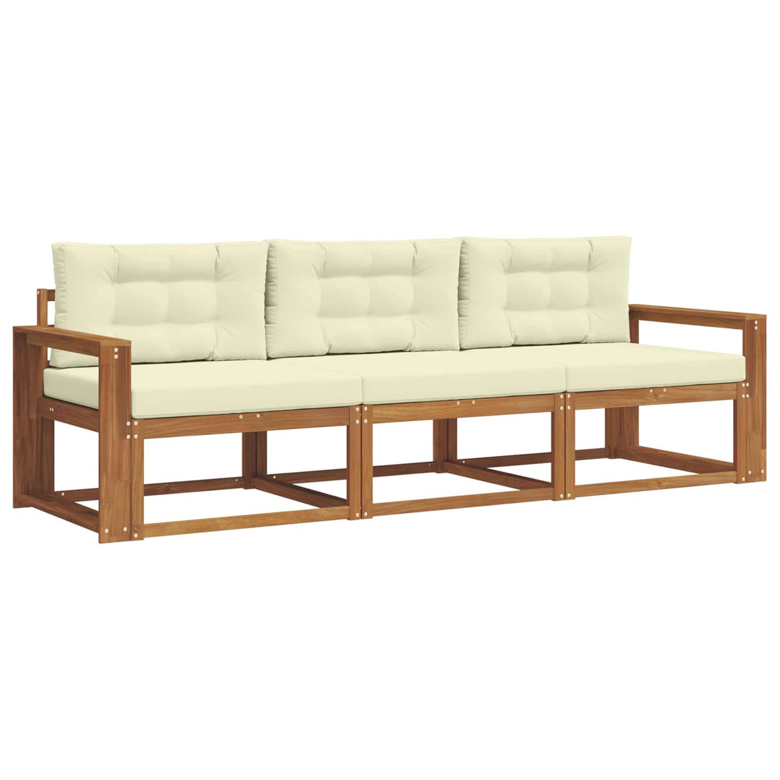 vidaXL Outdoor-Sofagarnitur mit Kissen 3 pcs Natur und Creme