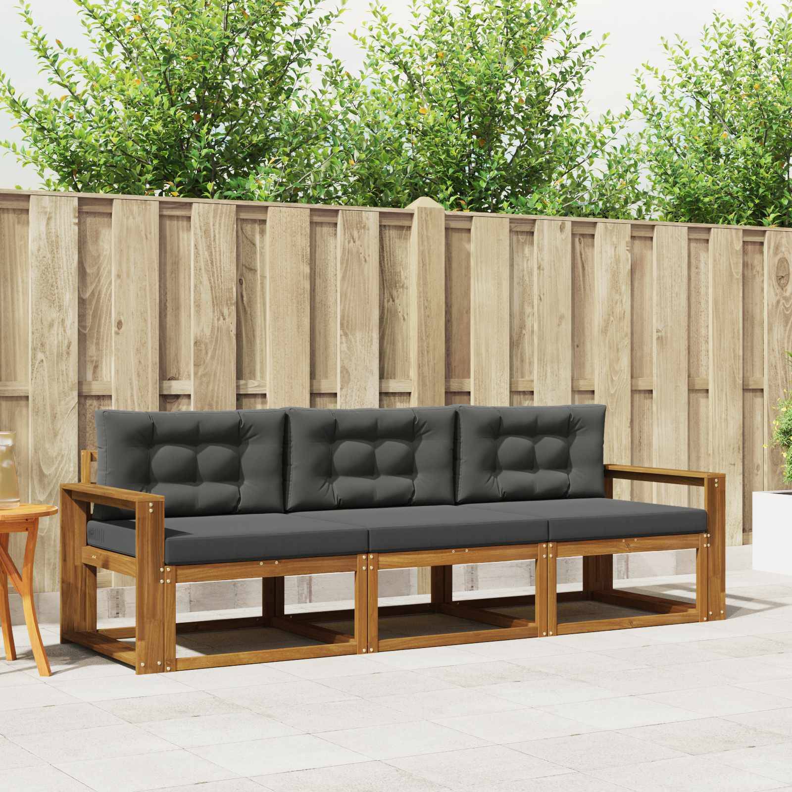 vidaXL Outdoor-Sofagarnitur mit Kissen 3 pcs Natur und Anthrazit
