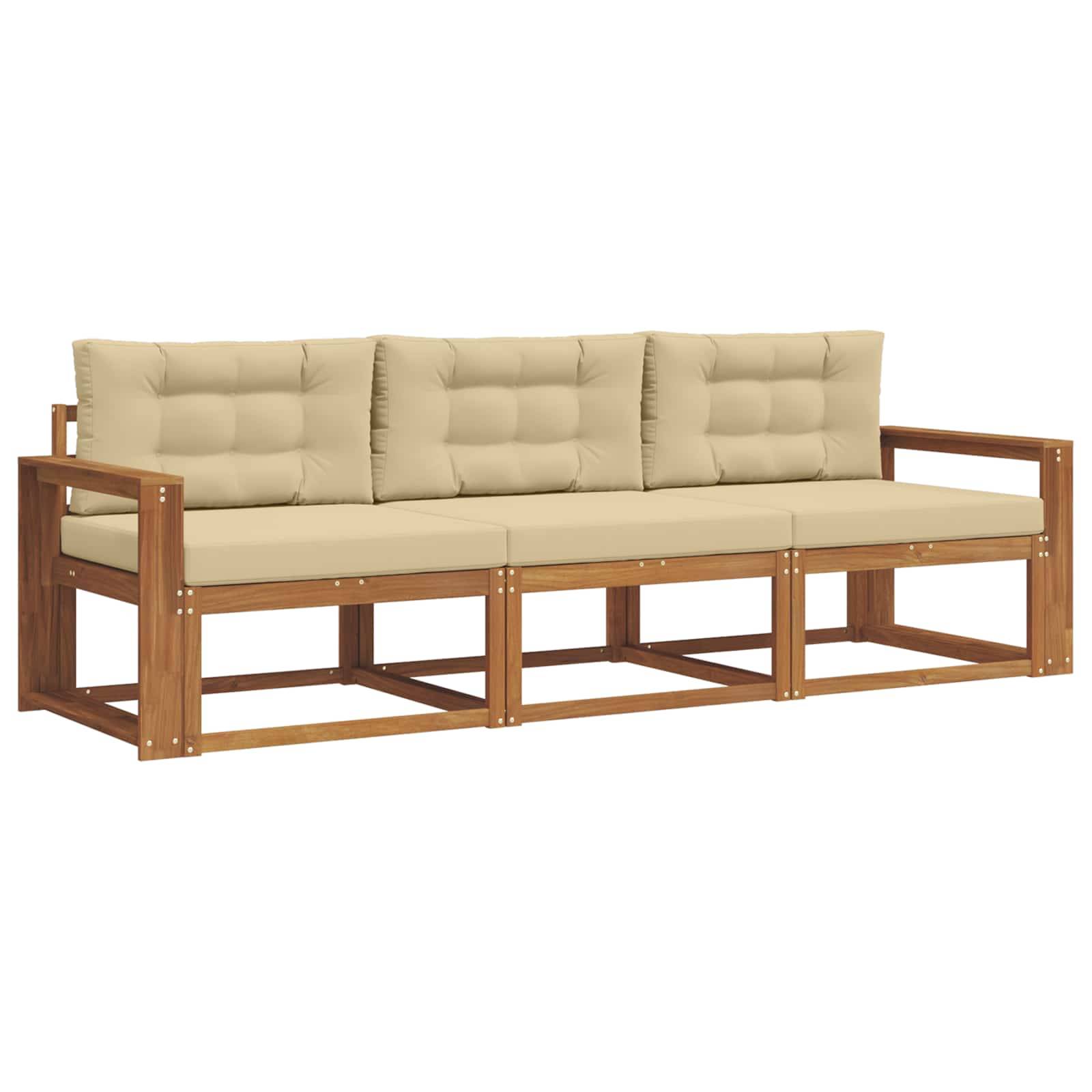 vidaXL Outdoor-Sofagarnitur mit Kissen 3 pcs Natur und Beige