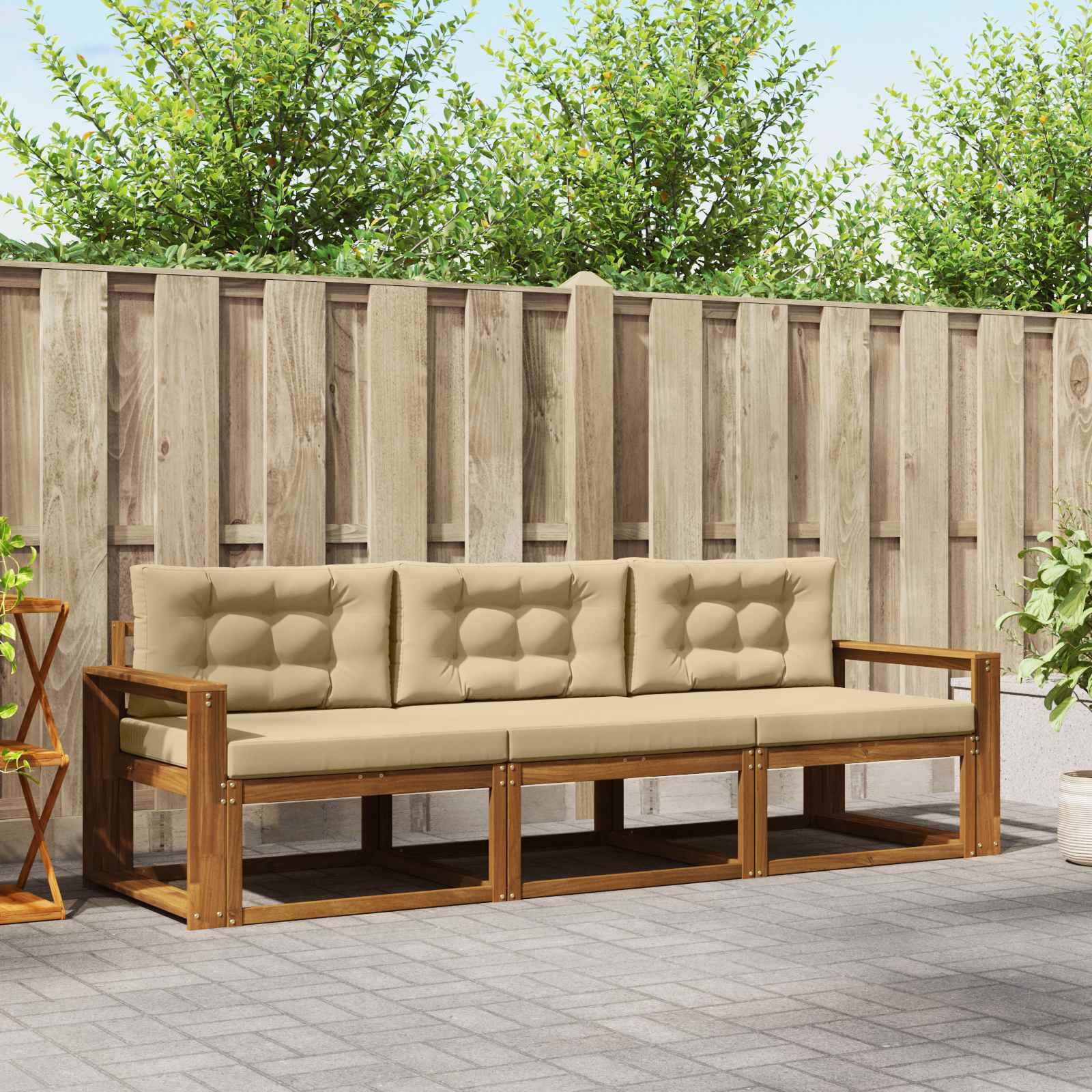 vidaXL Outdoor-Sofagarnitur mit Kissen 3 pcs Natur und Beige