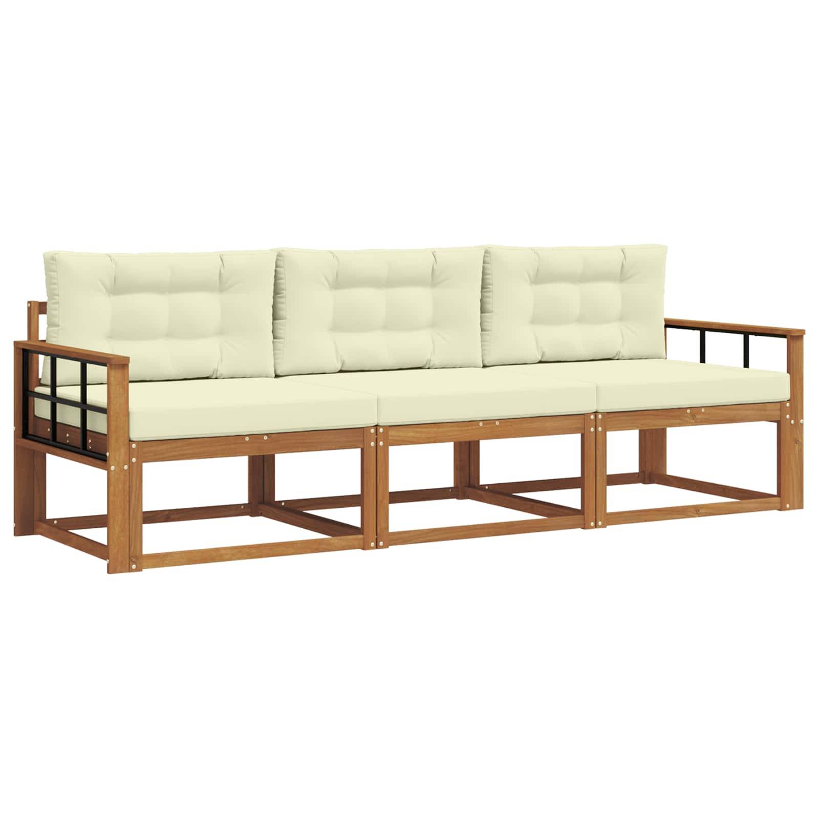 vidaXL Outdoor-Sofagarnitur mit Kissen 3 pcs Natur und Creme