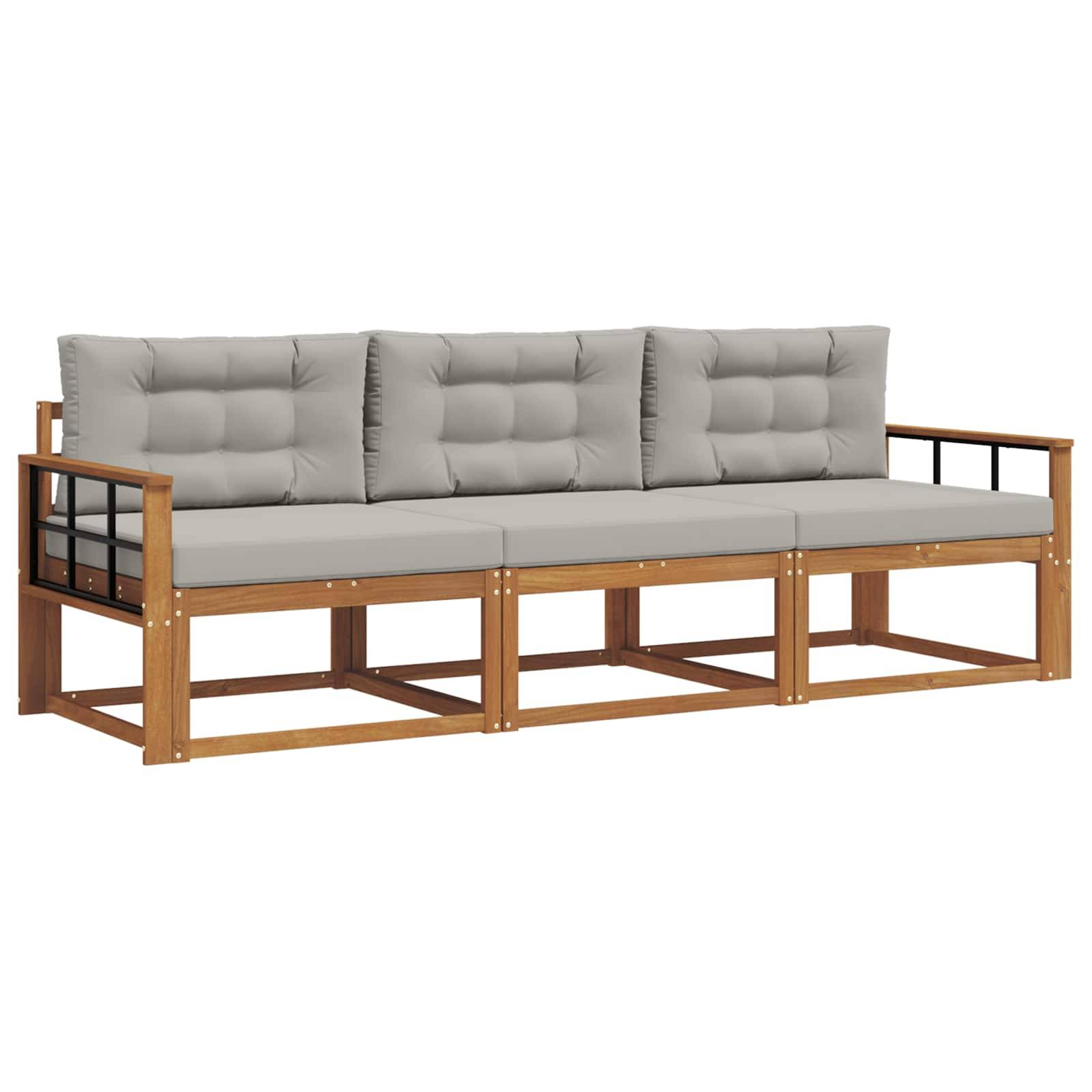 vidaXL Outdoor-Sofagarnitur mit Kissen 3 pcs Natürlich und Hellgrau