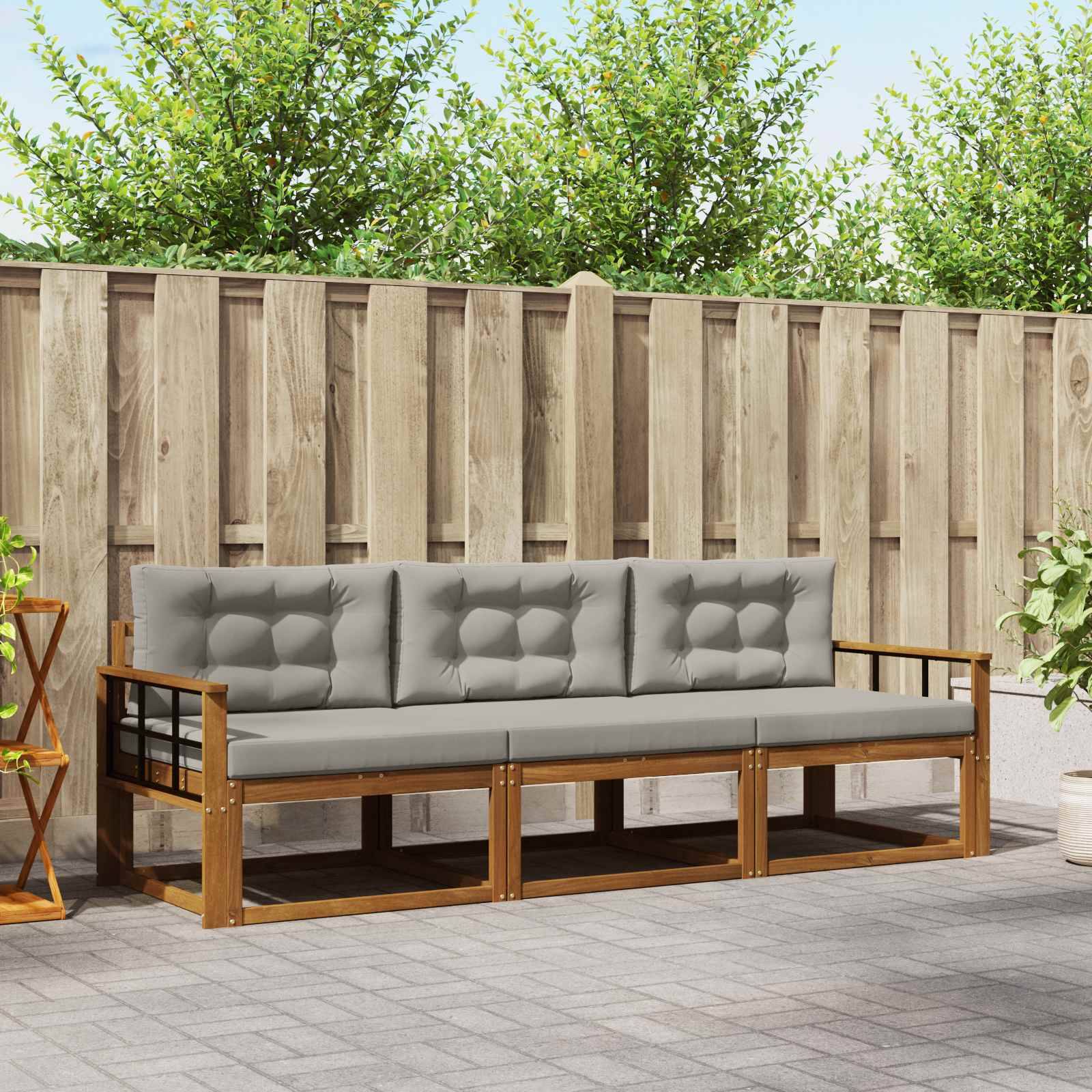 vidaXL Outdoor-Sofagarnitur mit Kissen 3 pcs Natürlich und Hellgrau