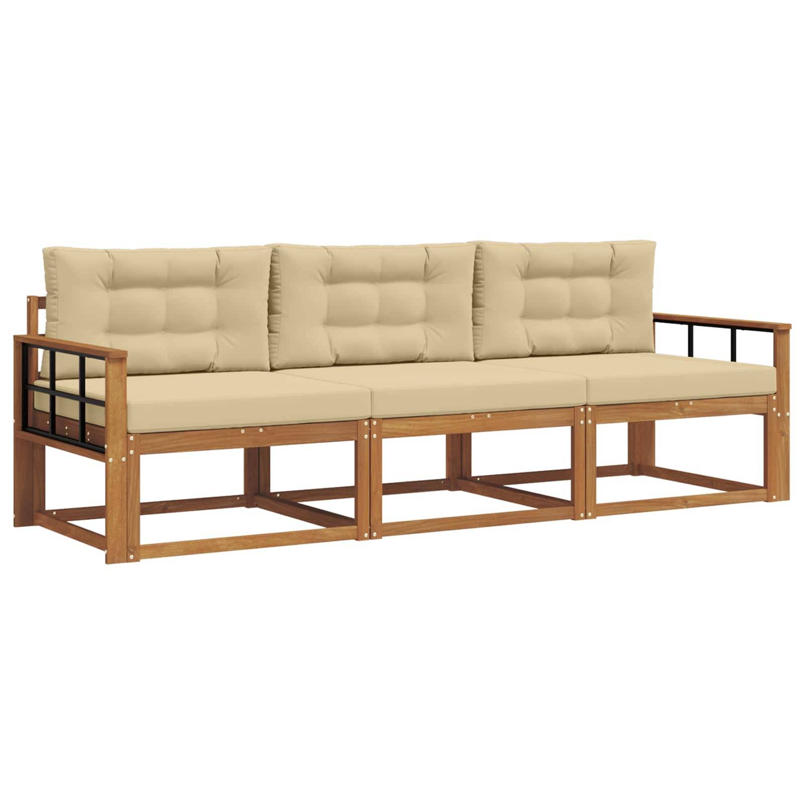 vidaXL Outdoor-Sofagarnitur mit Kissen 3 pcs Natur und Beige
