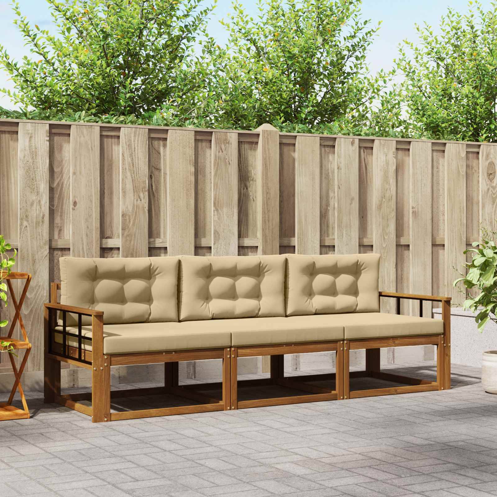 vidaXL Outdoor-Sofagarnitur mit Kissen 3 pcs Natur und Beige