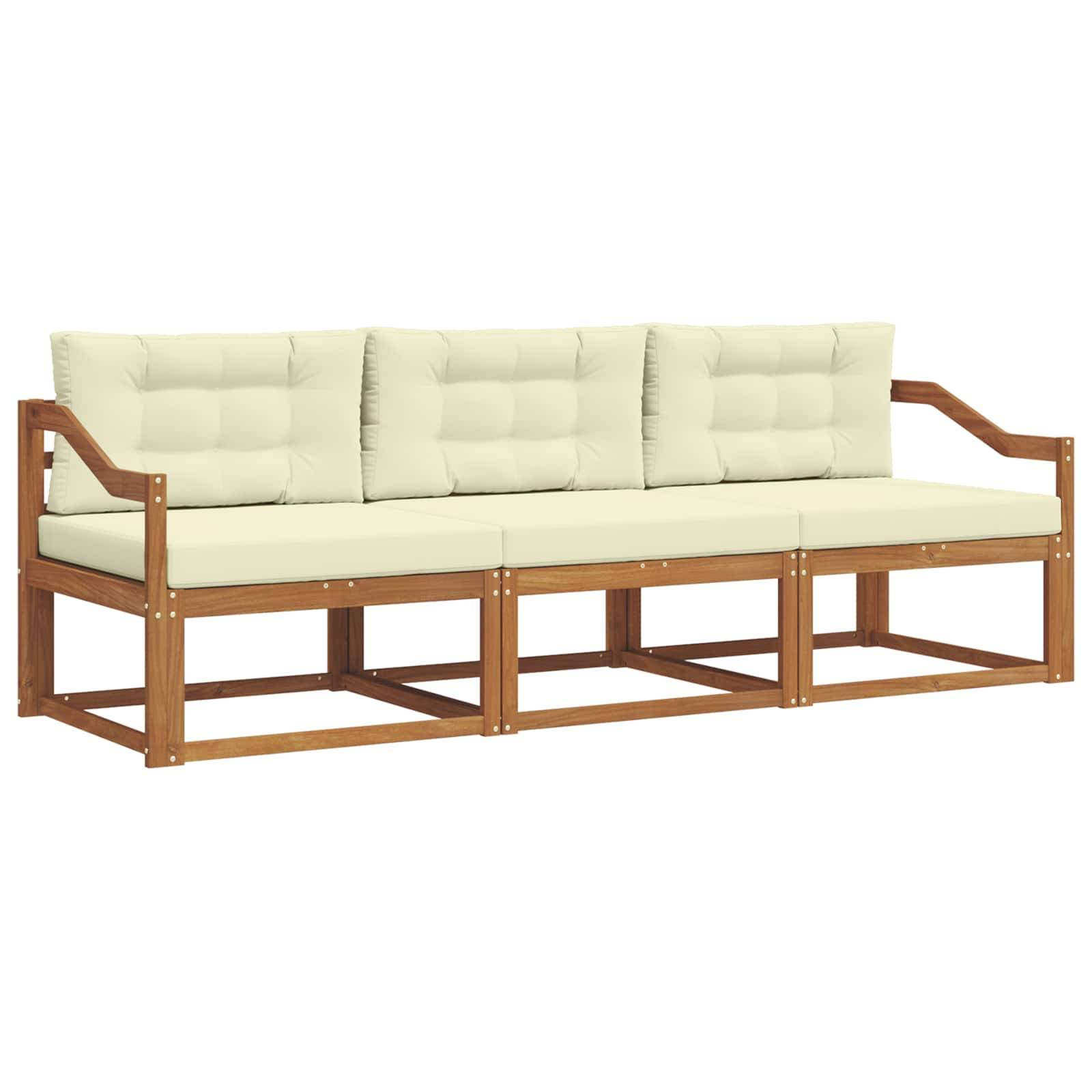 vidaXL Outdoor-Sofagarnitur mit Kissen 3 pcs Natur und Creme
