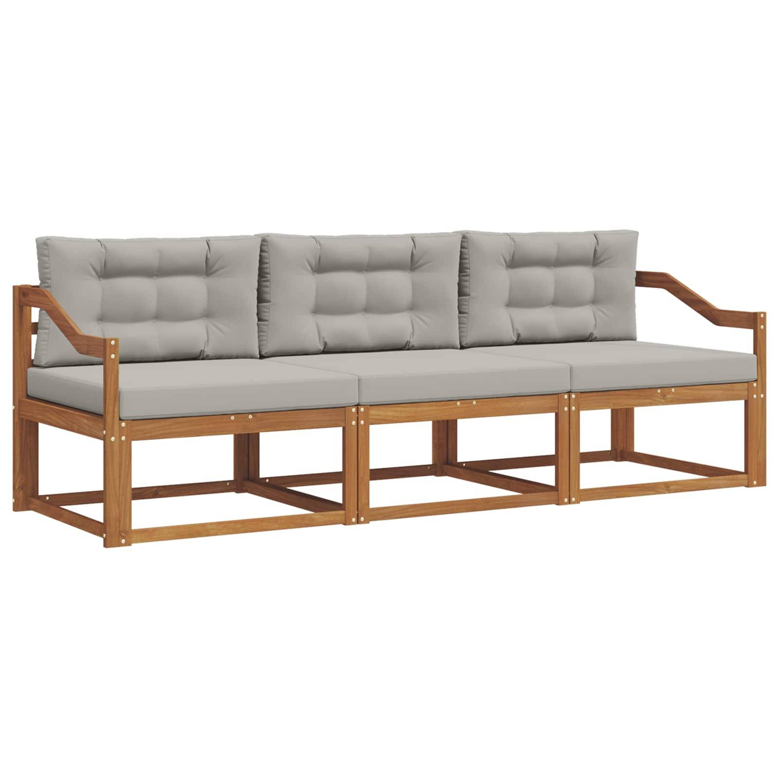 vidaXL Outdoor-Sofagarnitur mit Kissen 3 pcs Natürlich und Hellgrau