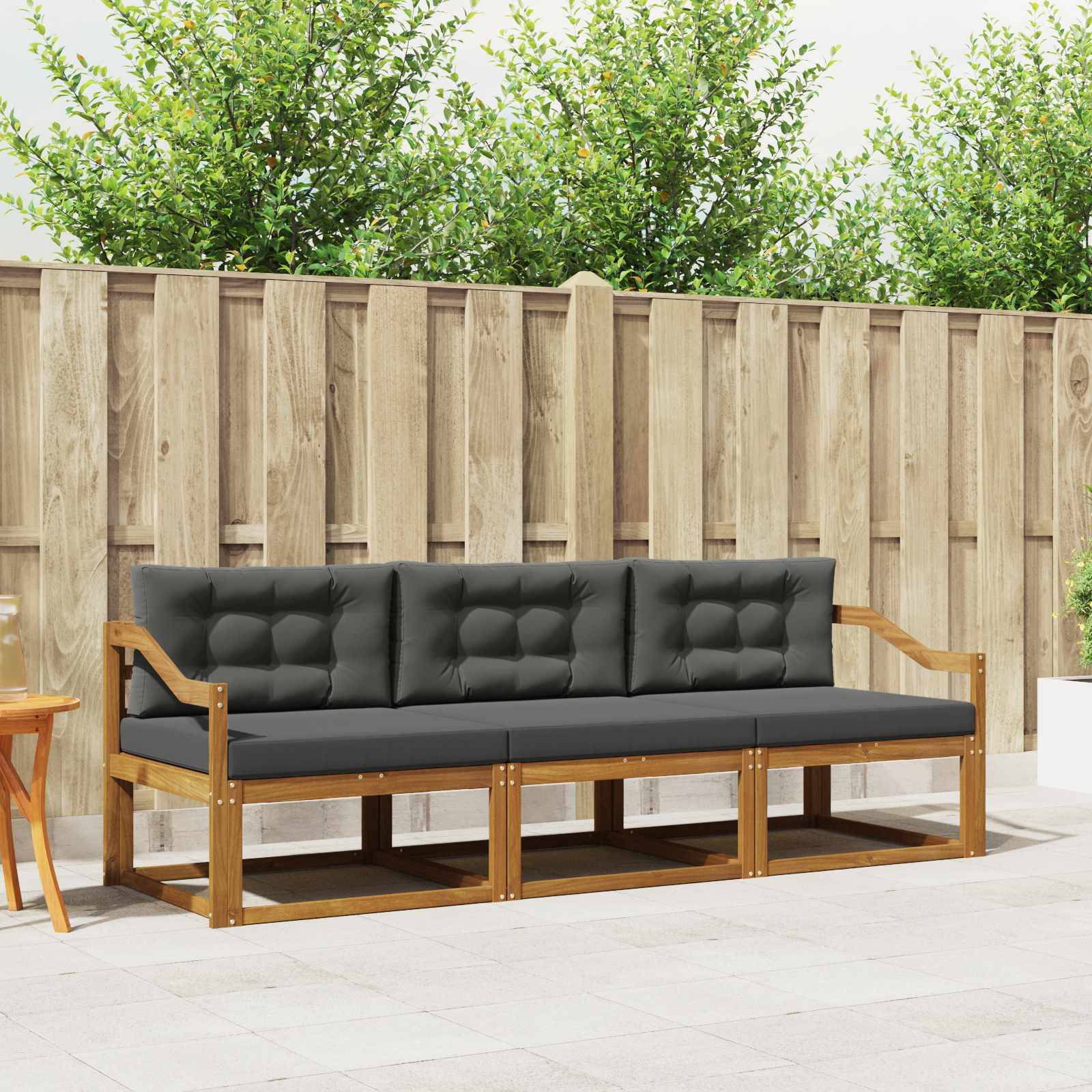 vidaXL Outdoor-Sofagarnitur mit Kissen 3 pcs Natur und Anthrazit