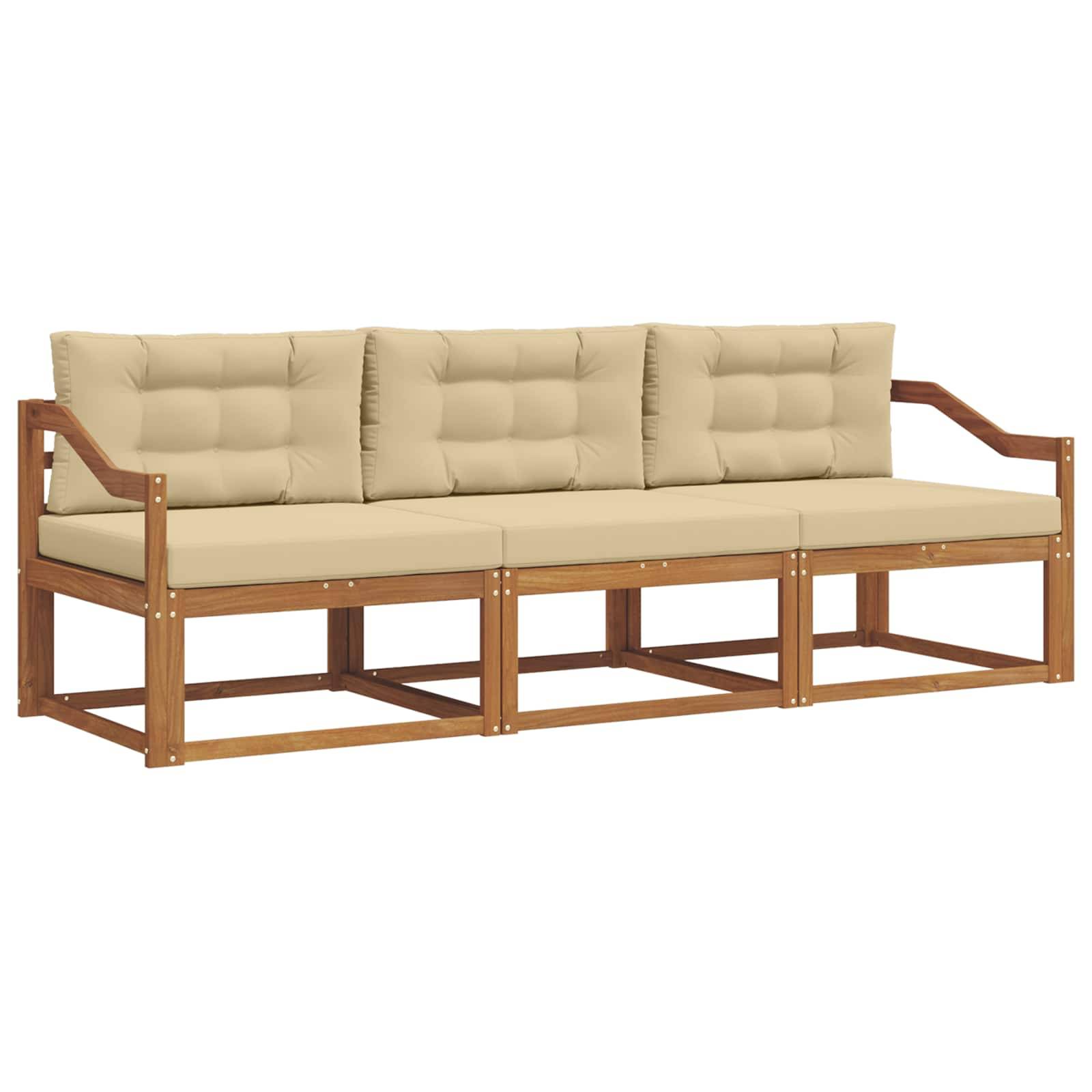 vidaXL Outdoor-Sofagarnitur mit Kissen 3 pcs Natur und Beige
