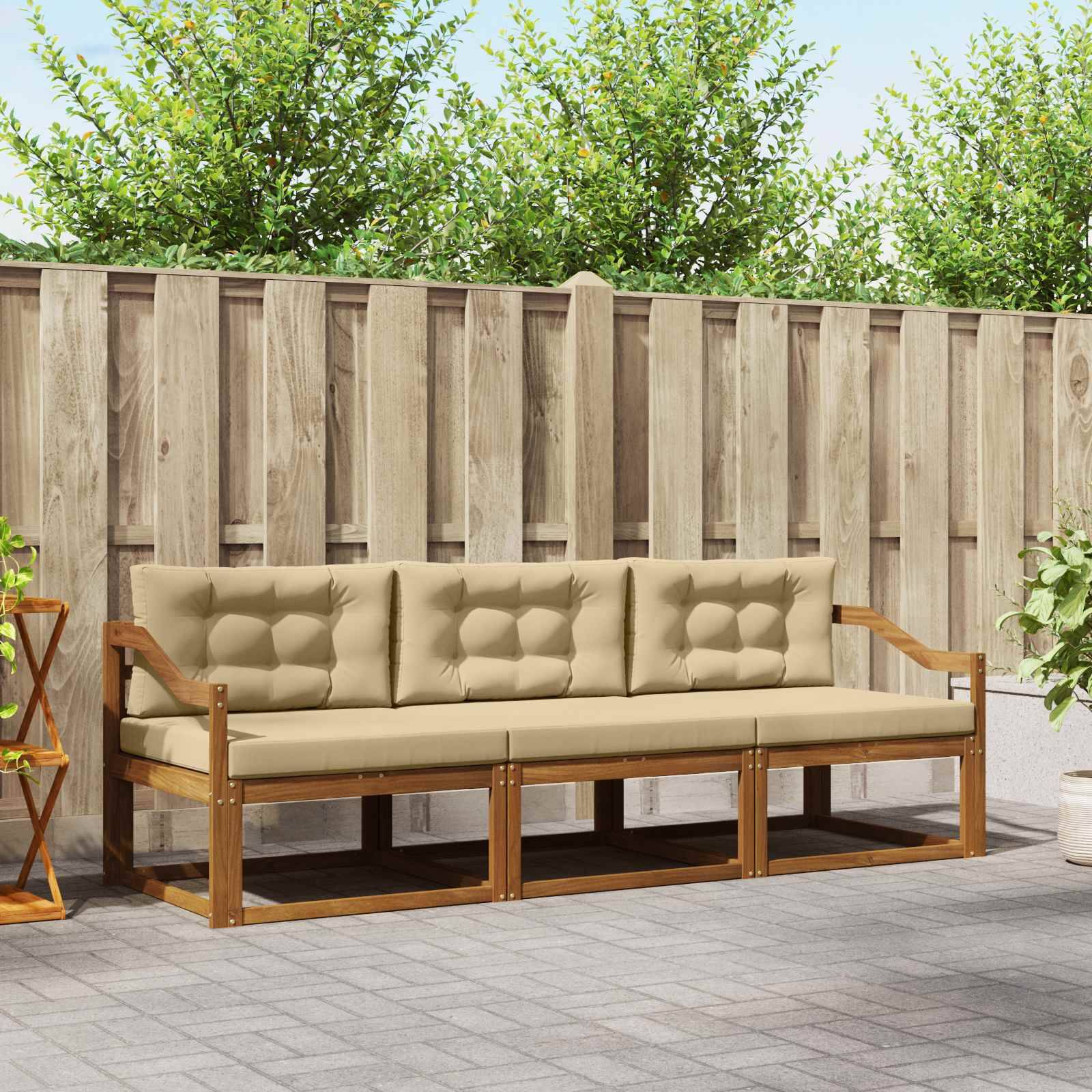 vidaXL Outdoor-Sofagarnitur mit Kissen 3 pcs Natur und Beige