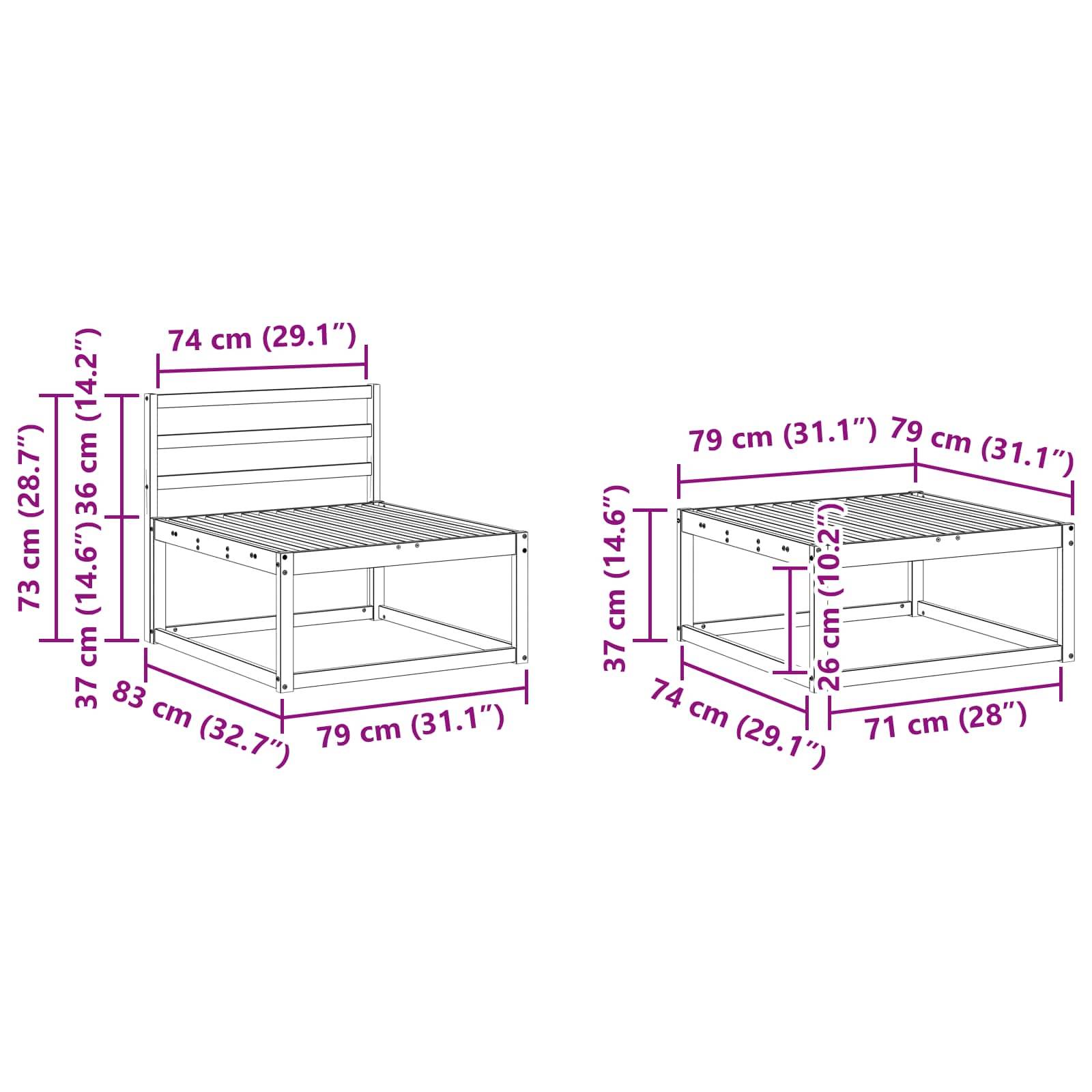 vidaXL Outdoor-Sofagarnitur 5 pcs Weiß 79 x 79 x 37 cm