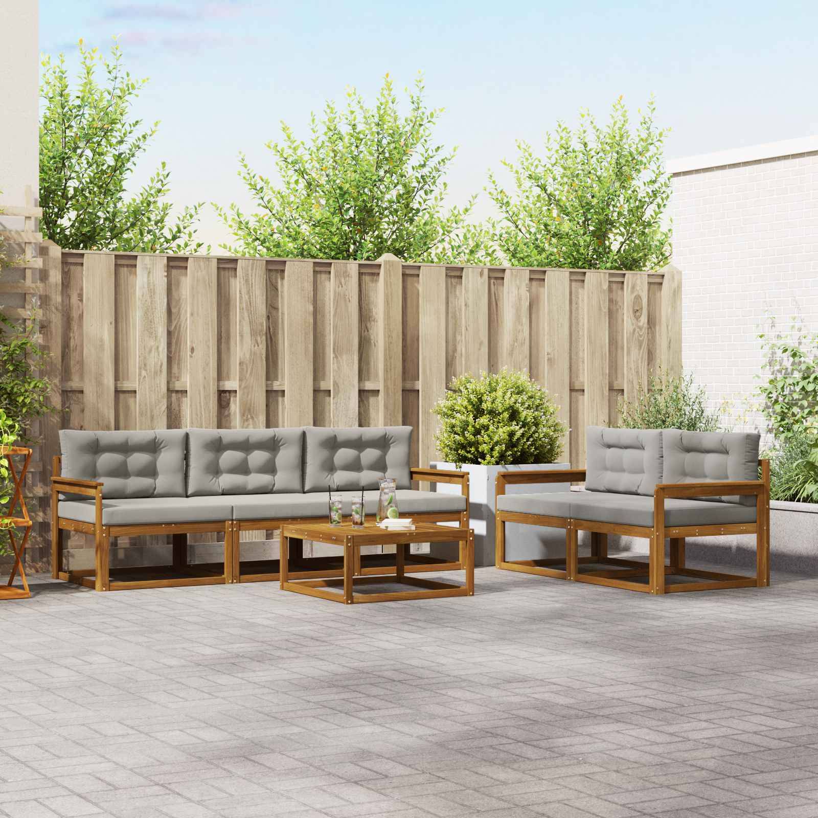 vidaXL Outdoor-Sofagarnitur mit Kissen 6 pcs Natürlich und Hellgrau