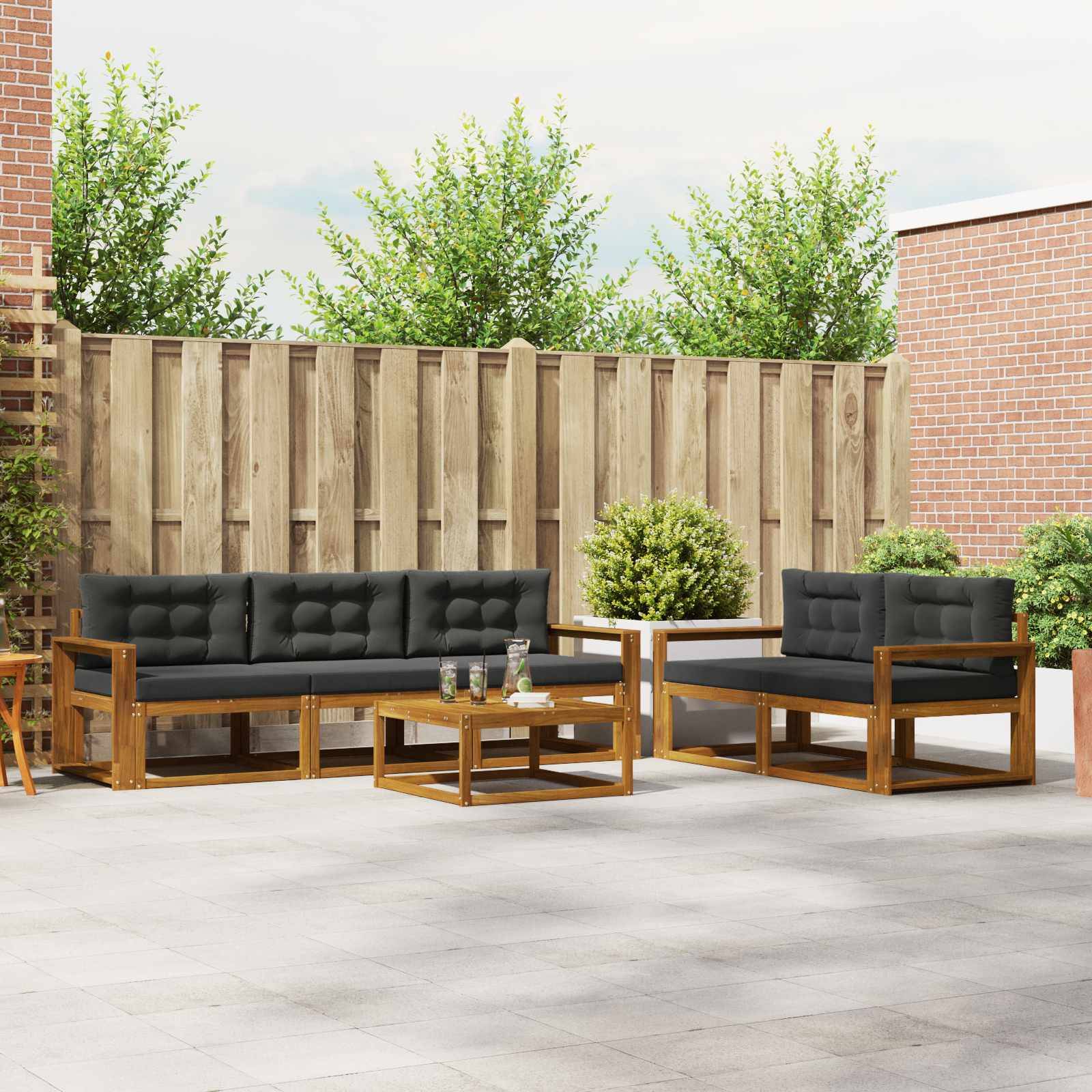 vidaXL Outdoor-Sofagarnitur mit Kissen 6 pcs Natur und Anthrazit