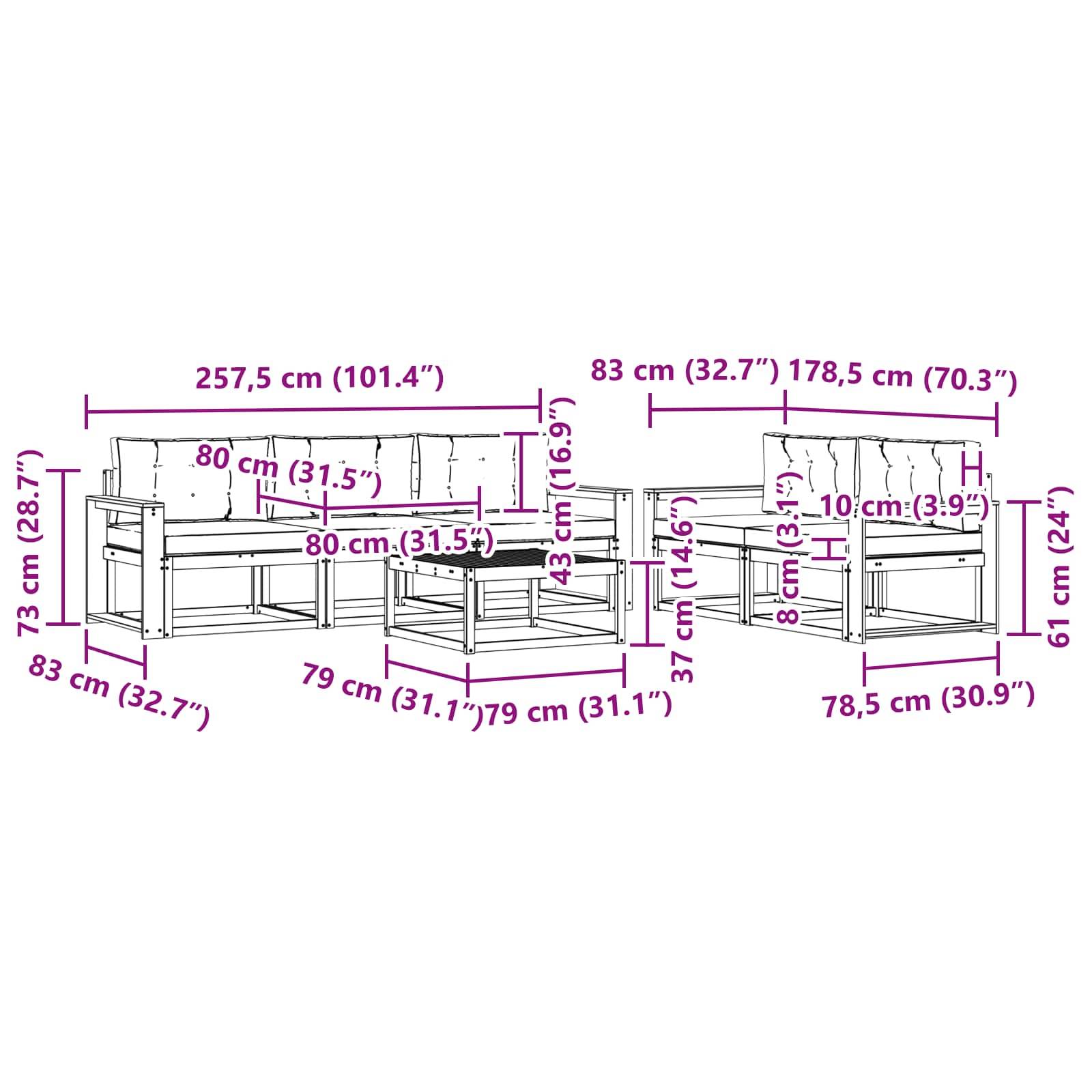vidaXL Outdoor-Sofagarnitur mit Kissen 6 pcs Natur und Anthrazit