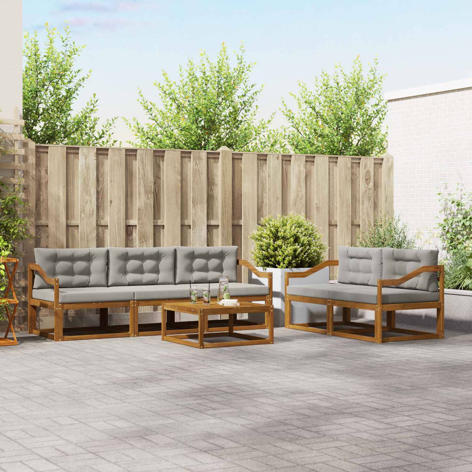 vidaXL Outdoor-Sofagarnitur mit Kissen 6 pcs Natürlich und Hellgrau
