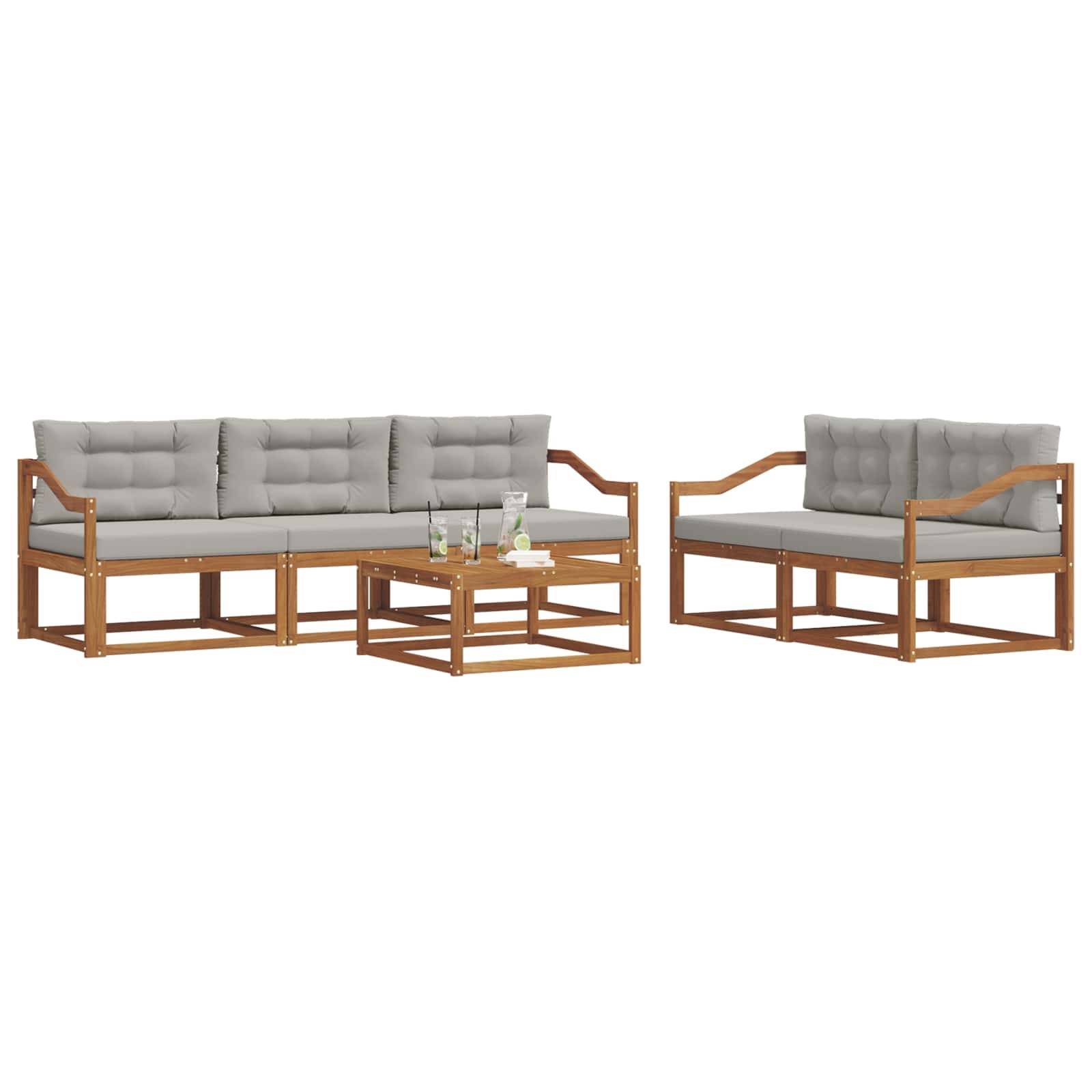 vidaXL Outdoor-Sofagarnitur mit Kissen 6 pcs Natürlich und Hellgrau