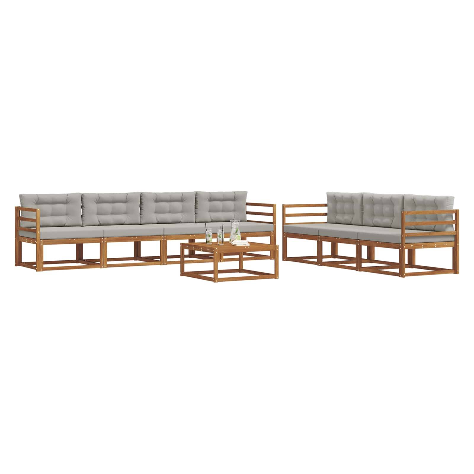 vidaXL Outdoor-Sofagarnitur mit Kissen 8 pcs Natürlich und Hellgrau