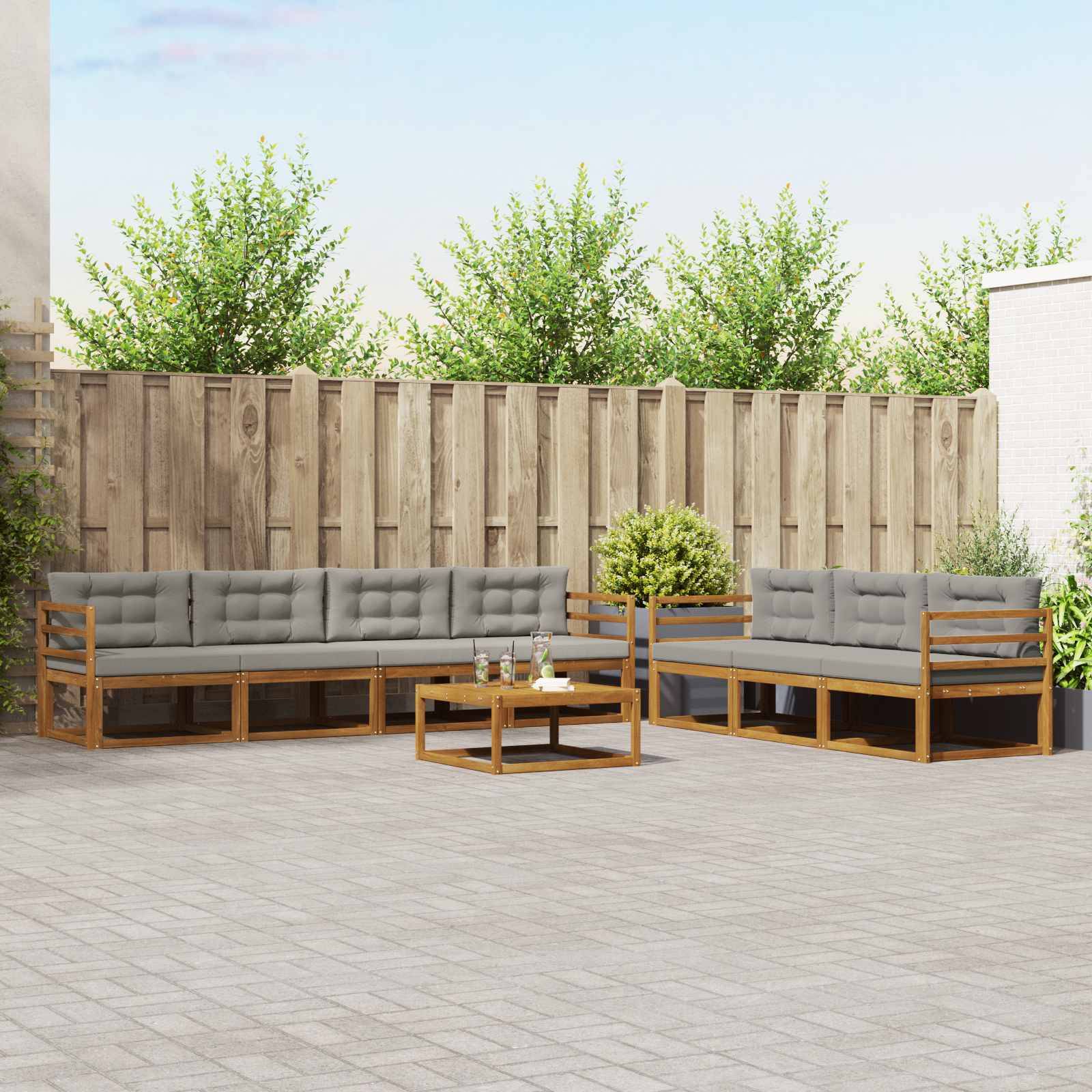 vidaXL Outdoor-Sofagarnitur mit Kissen 8 pcs Natürlich und Hellgrau
