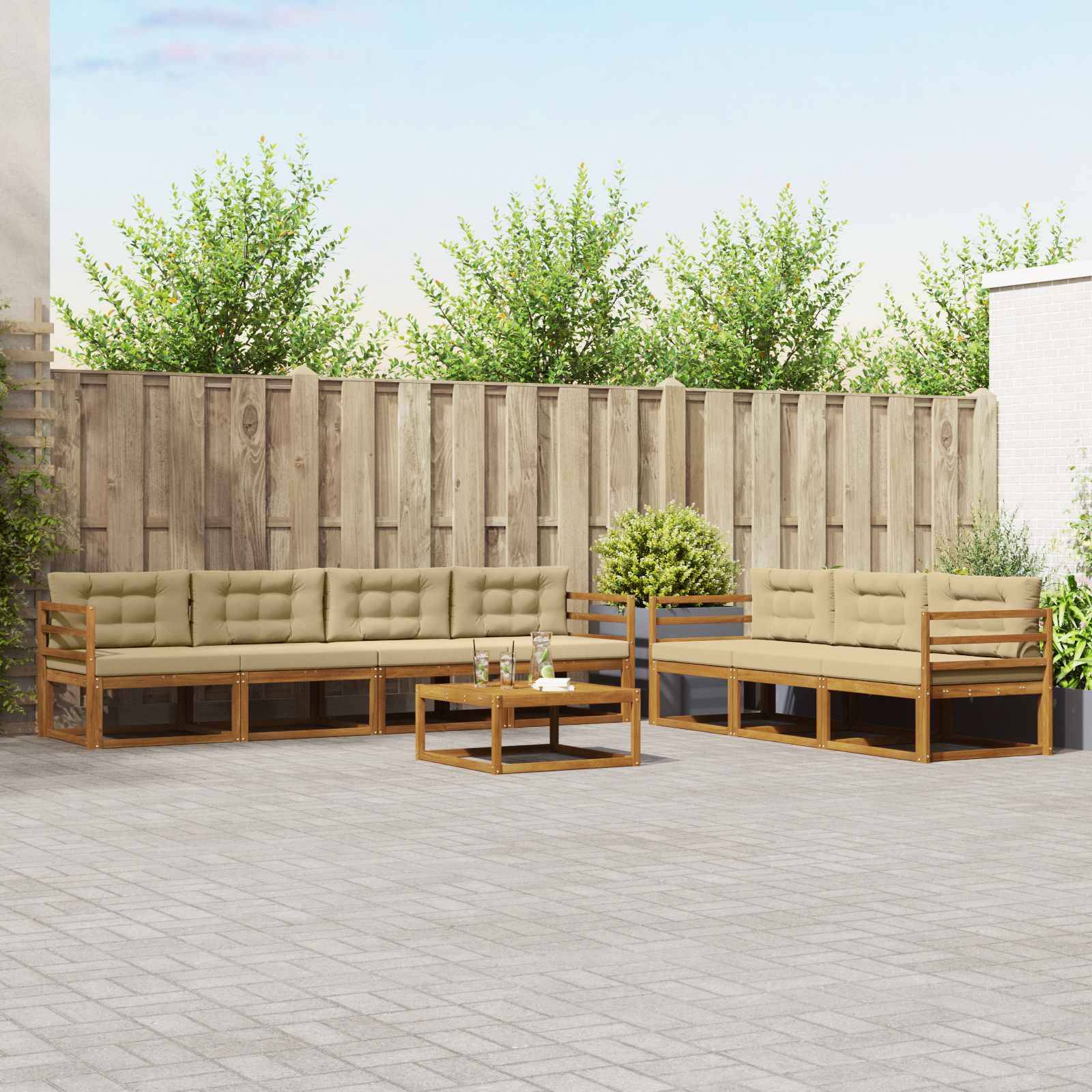 vidaXL Outdoor-Sofagarnitur mit Kissen 8 pcs Natur und Beige