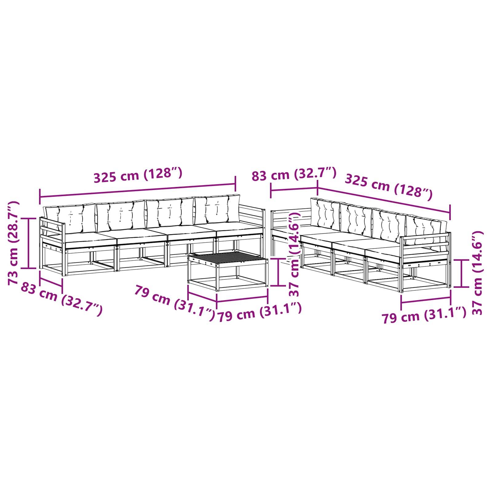 vidaXL Outdoor-Sofagarnitur 9 pcs Weiß und Beige 79 x 79 x 37 cm
