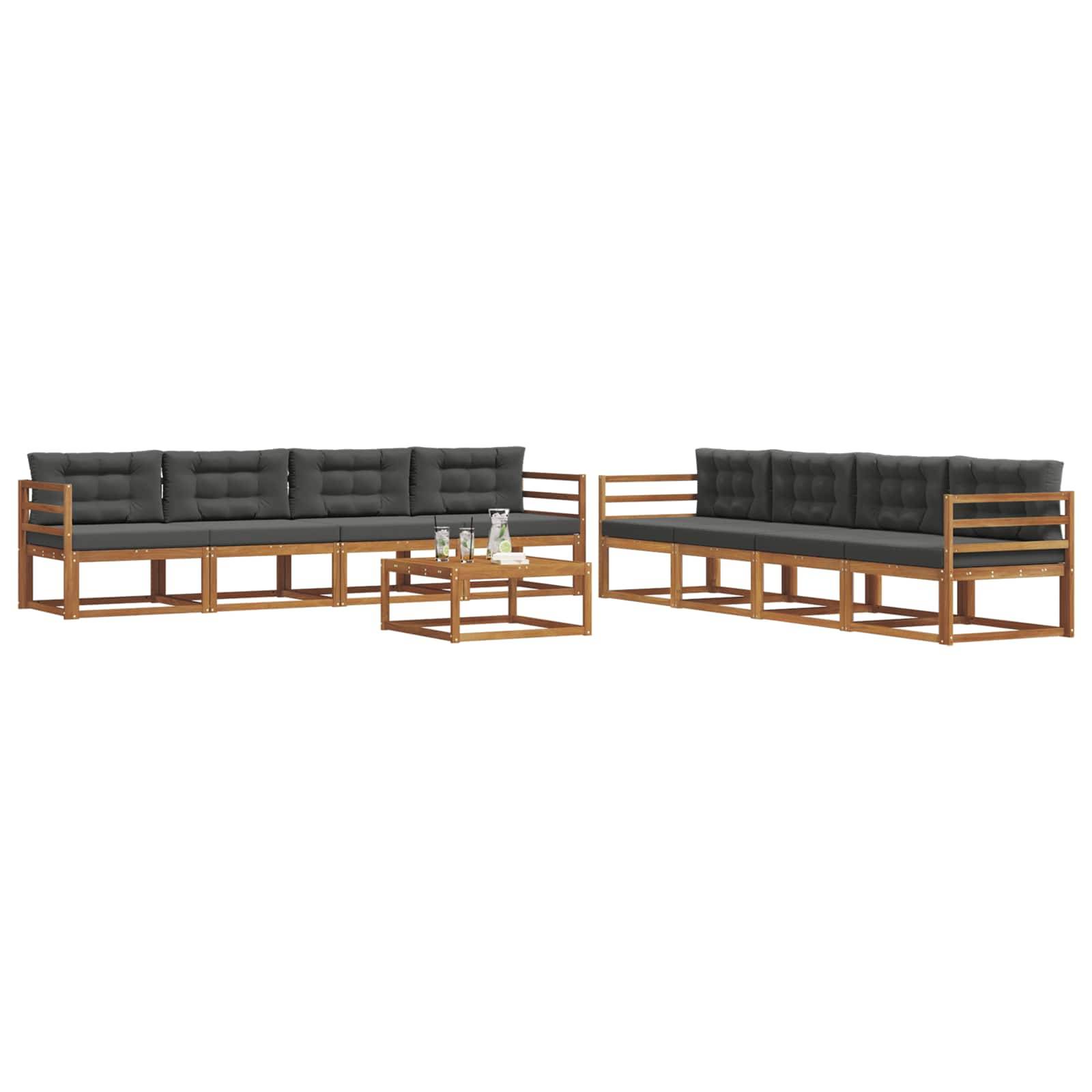 vidaXL Outdoor-Sofagarnitur mit Kissen 9 pcs Natur und Anthrazit