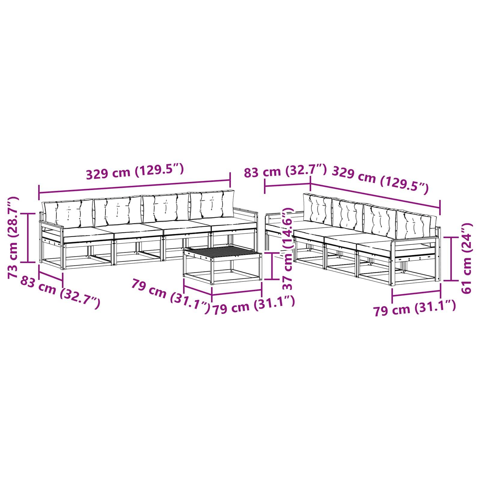 vidaXL Outdoor-Sofagarnitur 9 pcs Weiß und Creme 79 x 79 x 37 cm