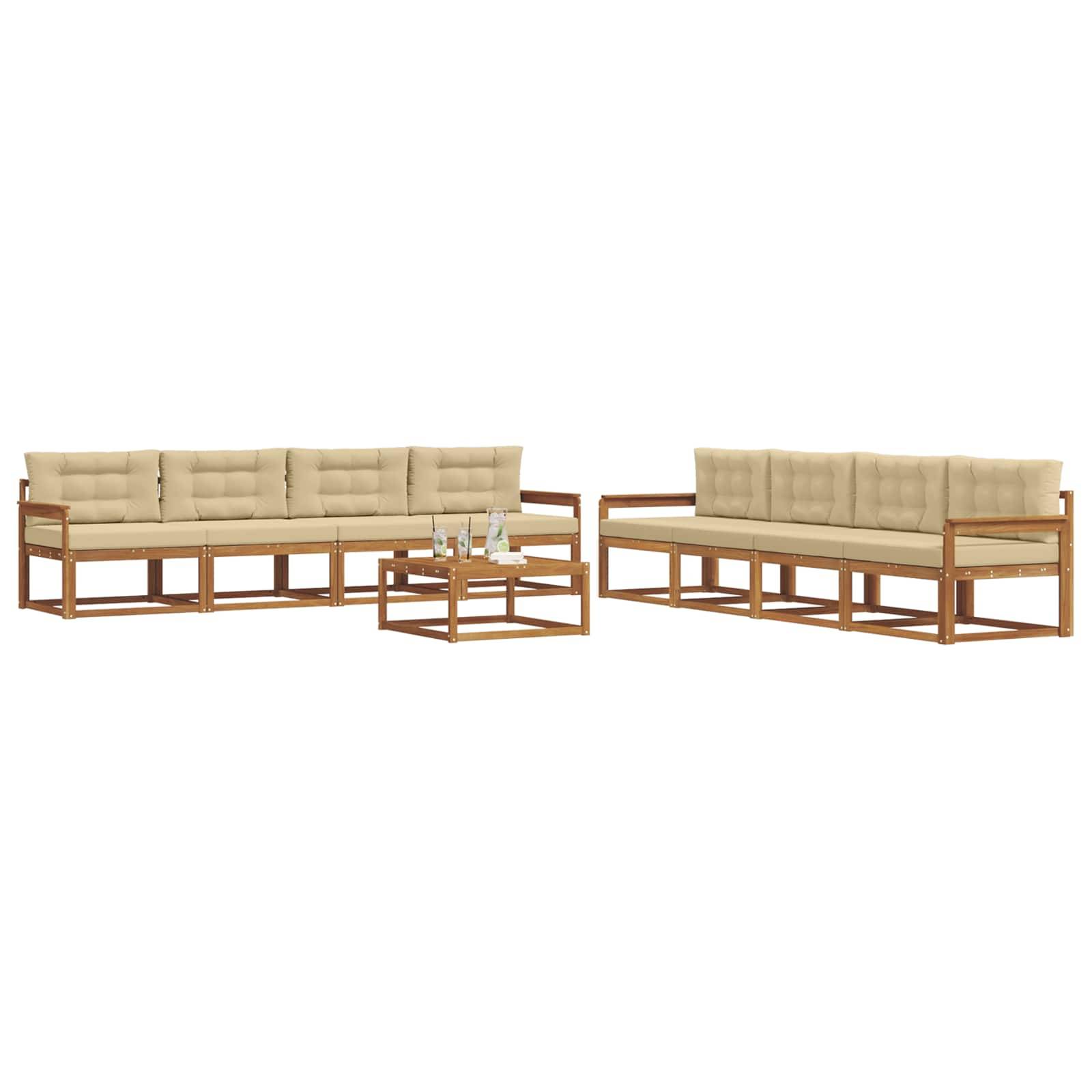vidaXL Outdoor-Sofagarnitur mit Kissen 9 pcs Natur und Beige