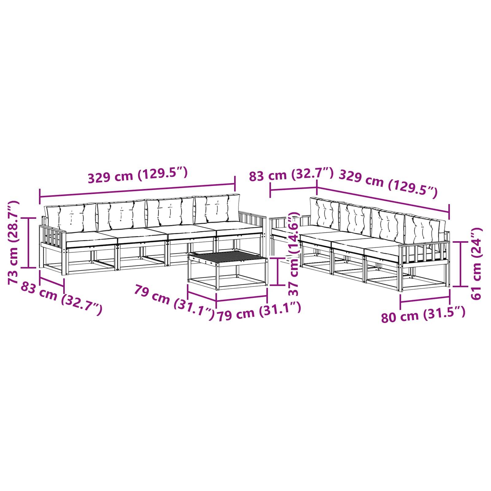 vidaXL Outdoor-Sofagarnitur 9 pcs Weiß und Hellgrau 79 x 79 x 37 cm