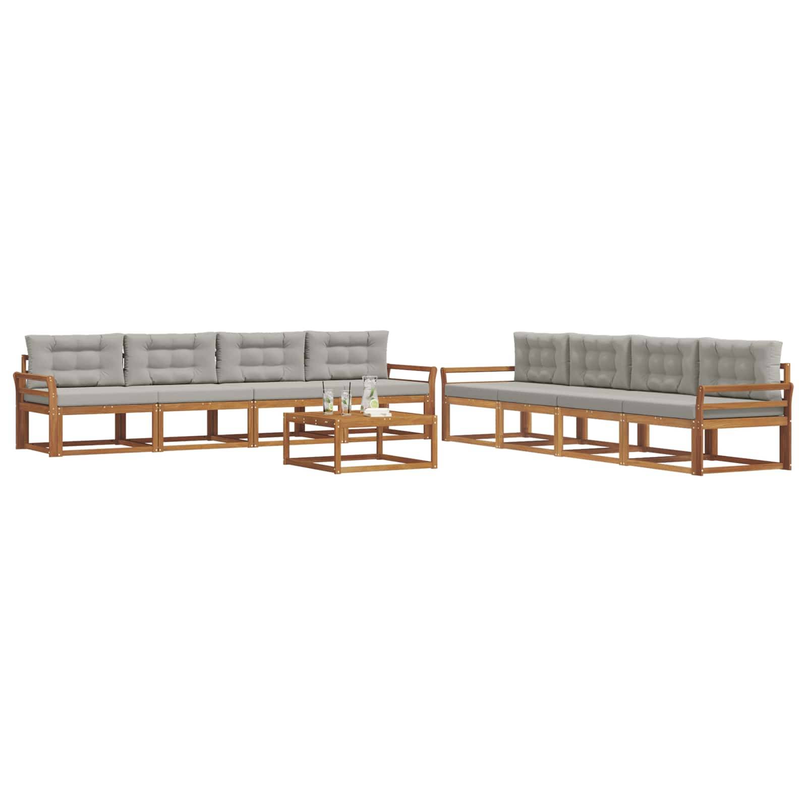 vidaXL Outdoor-Sofagarnitur mit Kissen 9 pcs Natürlich und Hellgrau