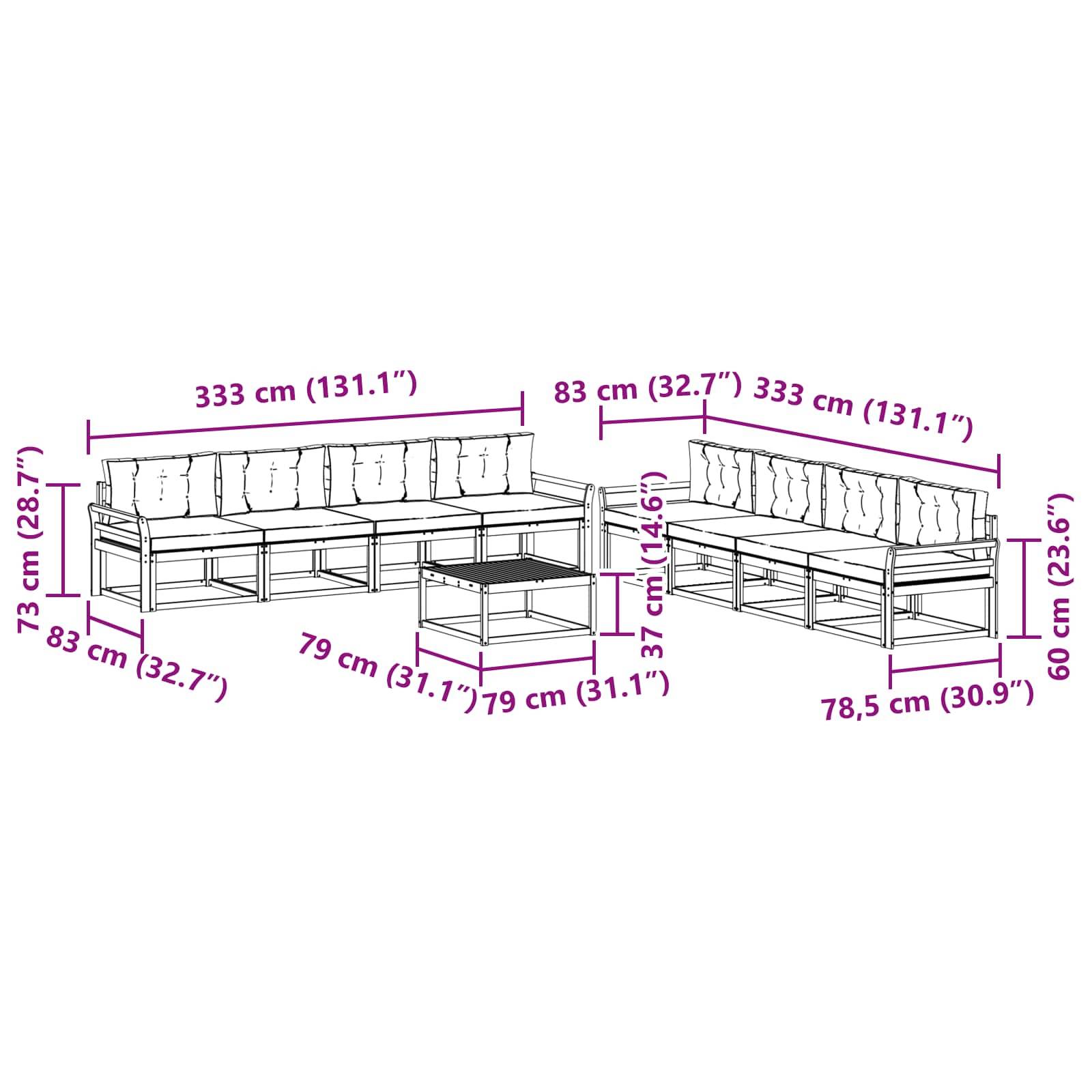 vidaXL Outdoor-Sofagarnitur 9 pcs Weiß und Hellgrau 79 x 79 x 37 cm