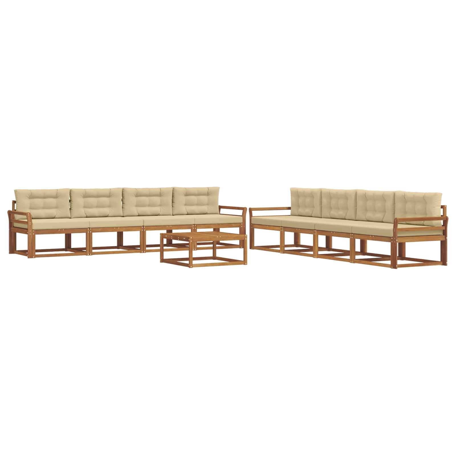 vidaXL Outdoor-Sofagarnitur mit Kissen 9 pcs Natur und Beige